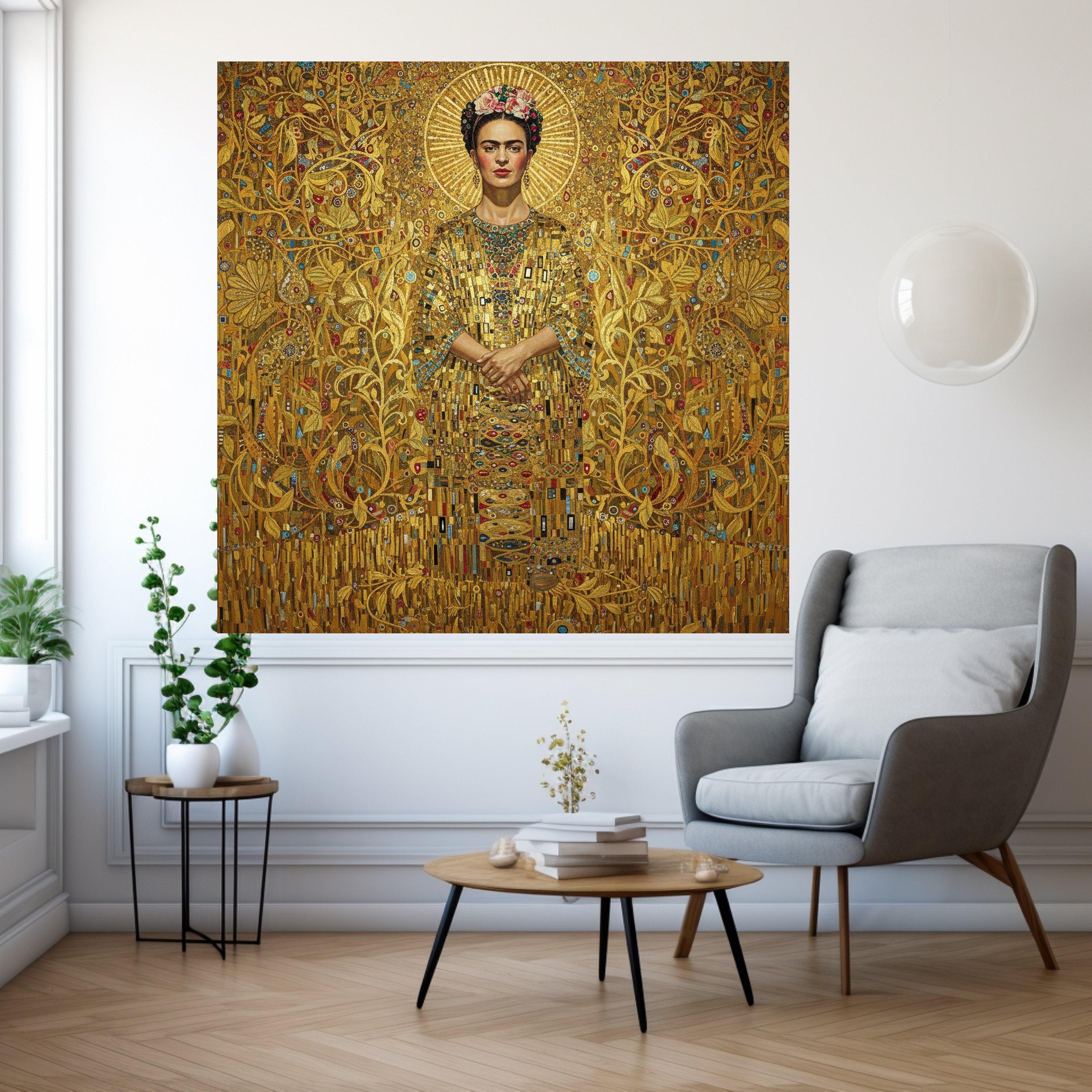 Golden Floral Elegance Canvas, Gustav Klimt Inspired Portrait, Ornate Decorative Wall Art, Luxe Home Decoration, Ready to Ready To Hang,