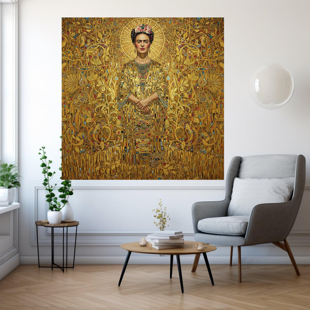 Golden Floral Elegance Canvas, Gustav Klimt Inspired Portrait, Ornate Decorative Wall Art, Luxe Home Decoration, Ready to Ready To Hang,