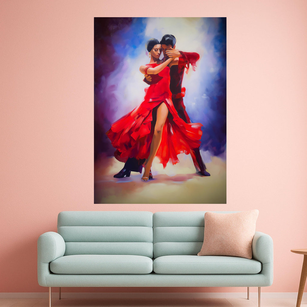 Passionate Dance Couple, Red Dress Canvas, Tango Wall Art, Romantic Dance Print, Home Decor Canvas Ready To Hang,