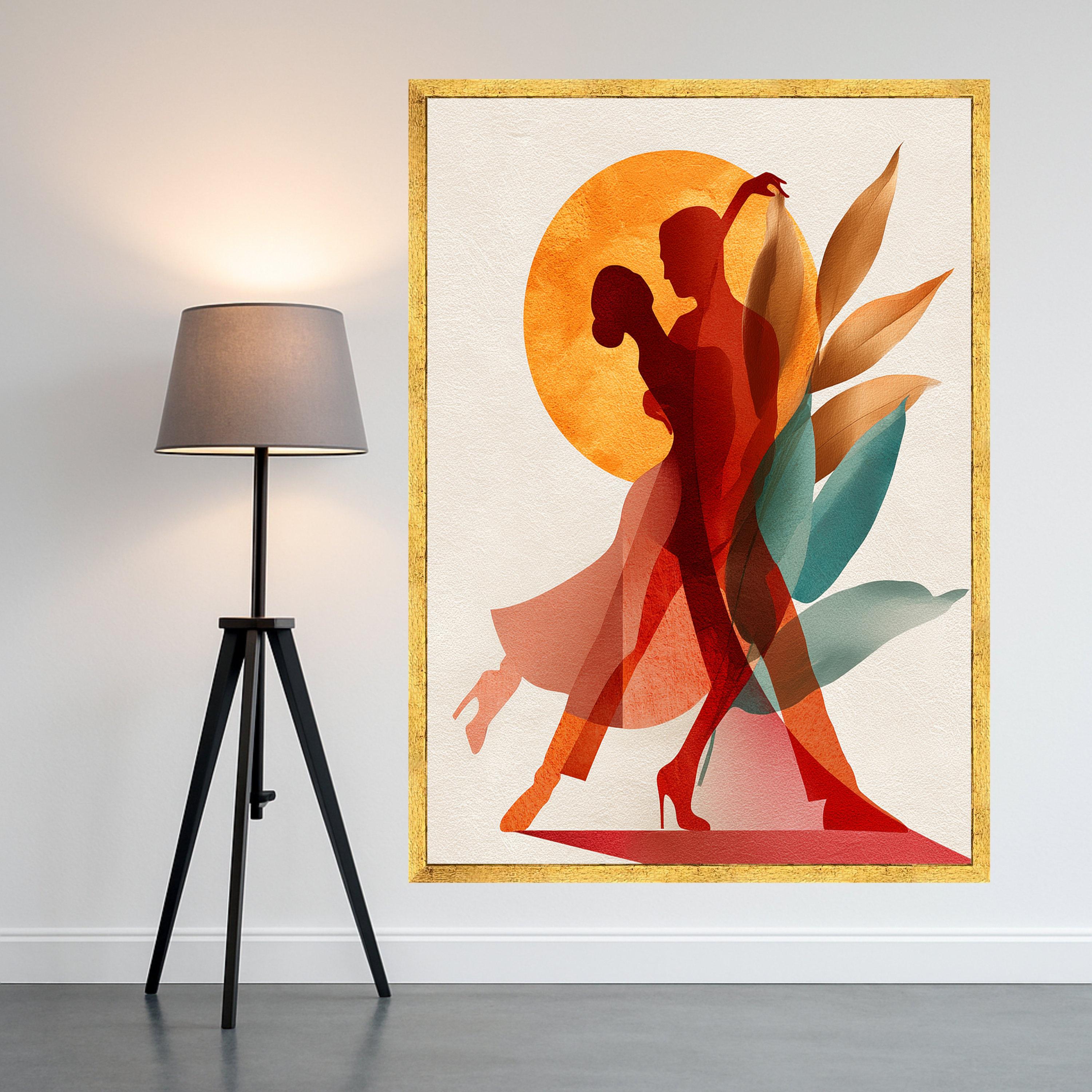 Abstract Couple Dance Canvas, Modern Wall Art, Romantic Silhouette Print, Botanical Shapes Decor, Contemporary Canvas Art Ready To Hang,