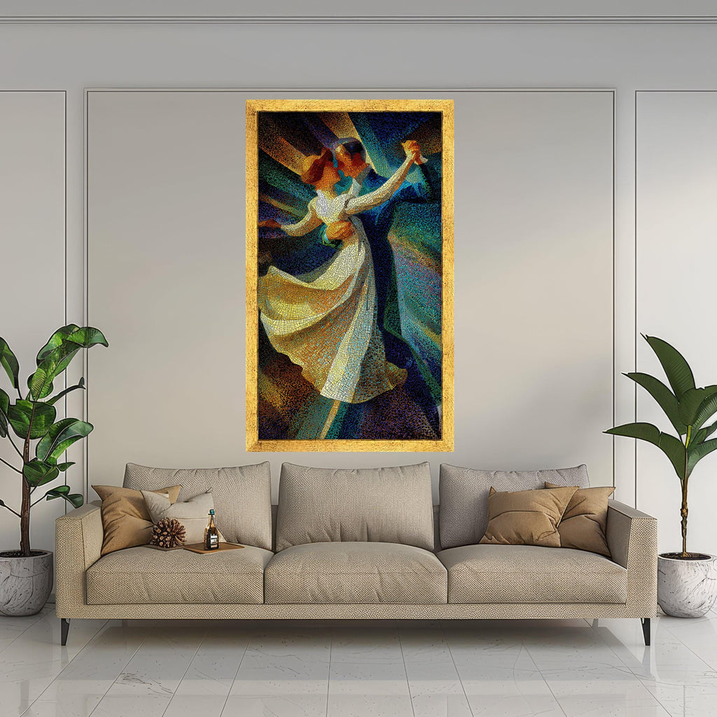 Romantic Dance Mosaic Canvas, Abstract Couple Wall Art, Colorful Ballroom Print, Modern Dance Decor Ready To Hang,
