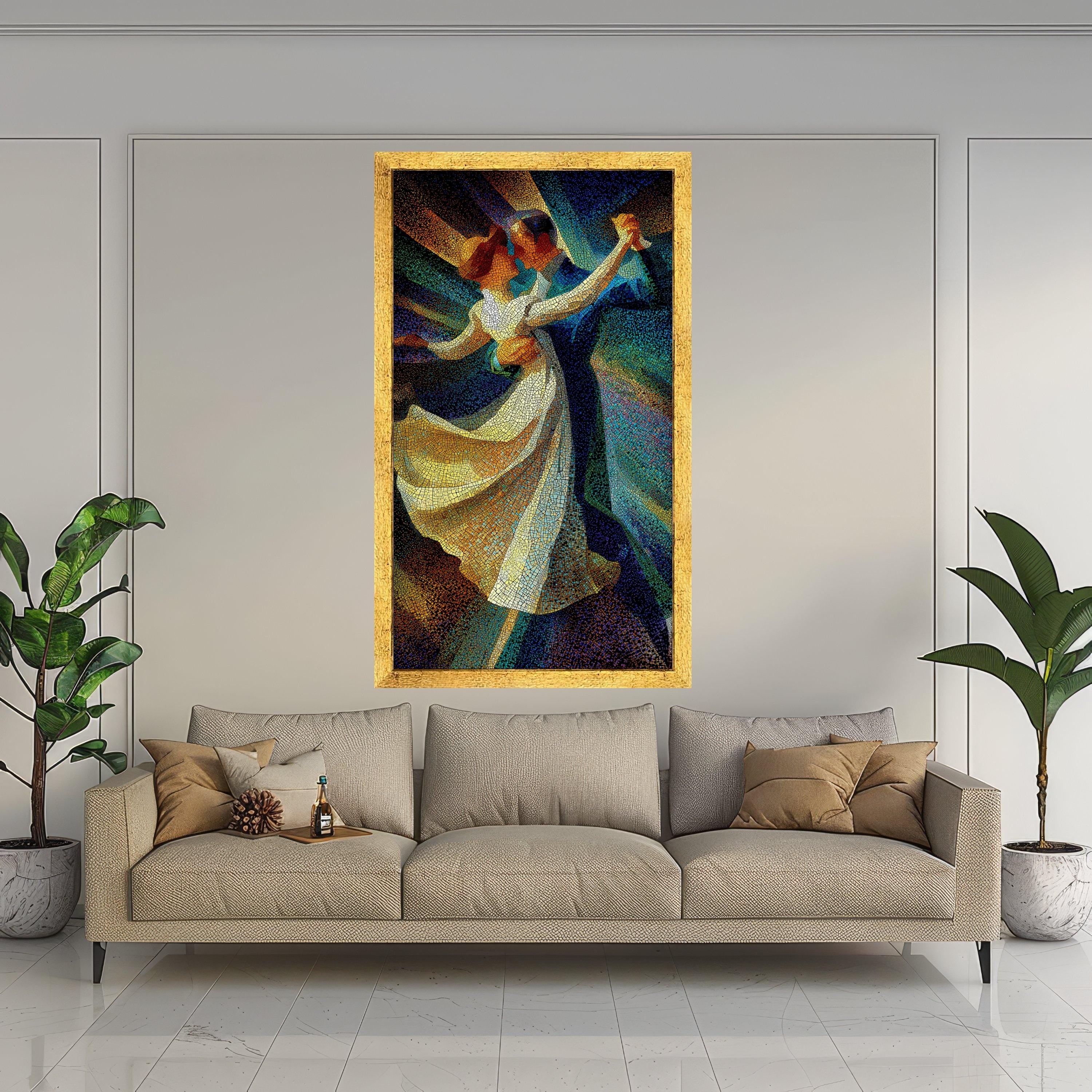 Romantic Dance Mosaic Canvas, Abstract Couple Wall Art, Colorful Ballroom Print, Modern Dance Decor Ready To Hang,