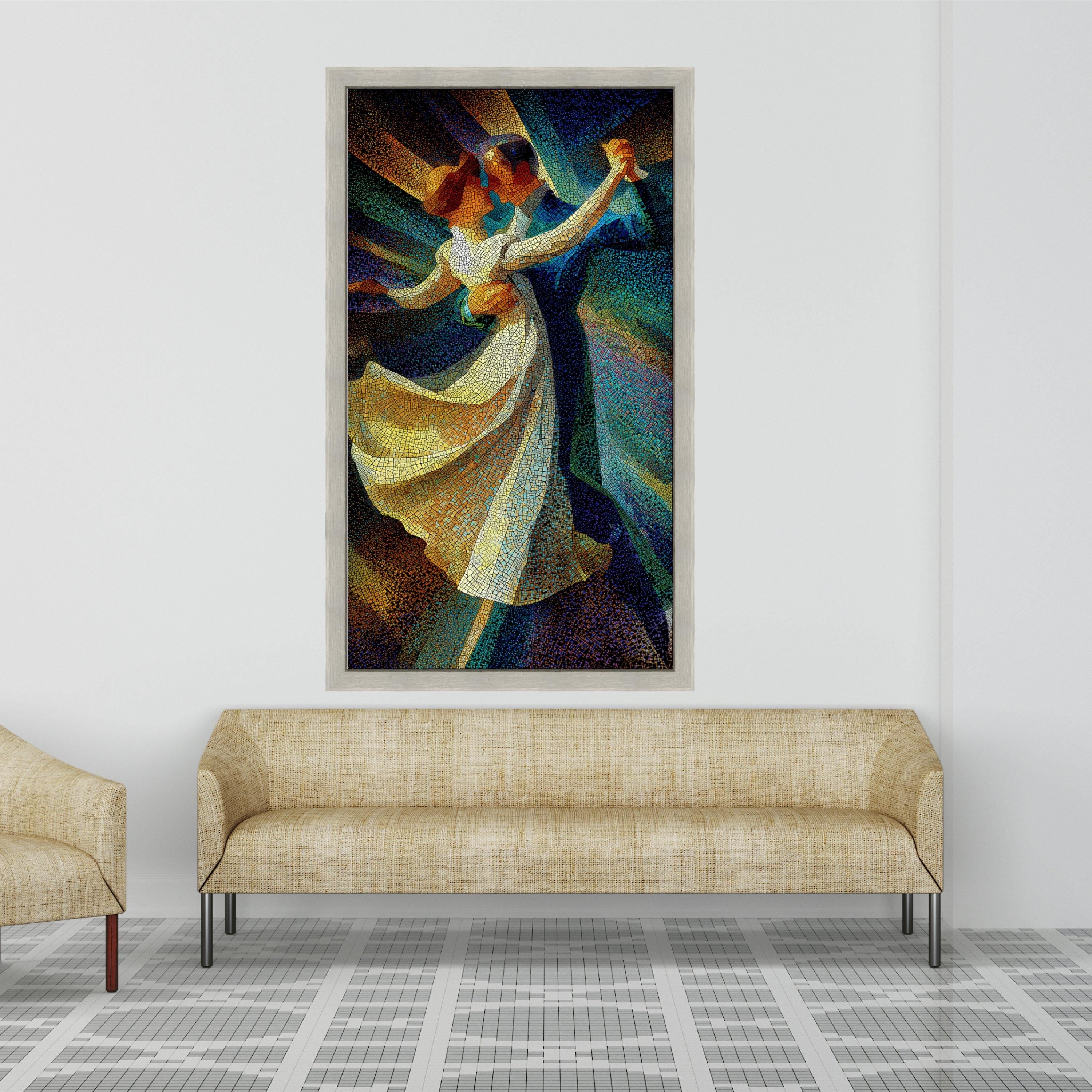 Romantic Dance Mosaic Canvas, Abstract Couple Wall Art, Colorful Ballroom Print, Modern Dance Decor Ready To Hang,