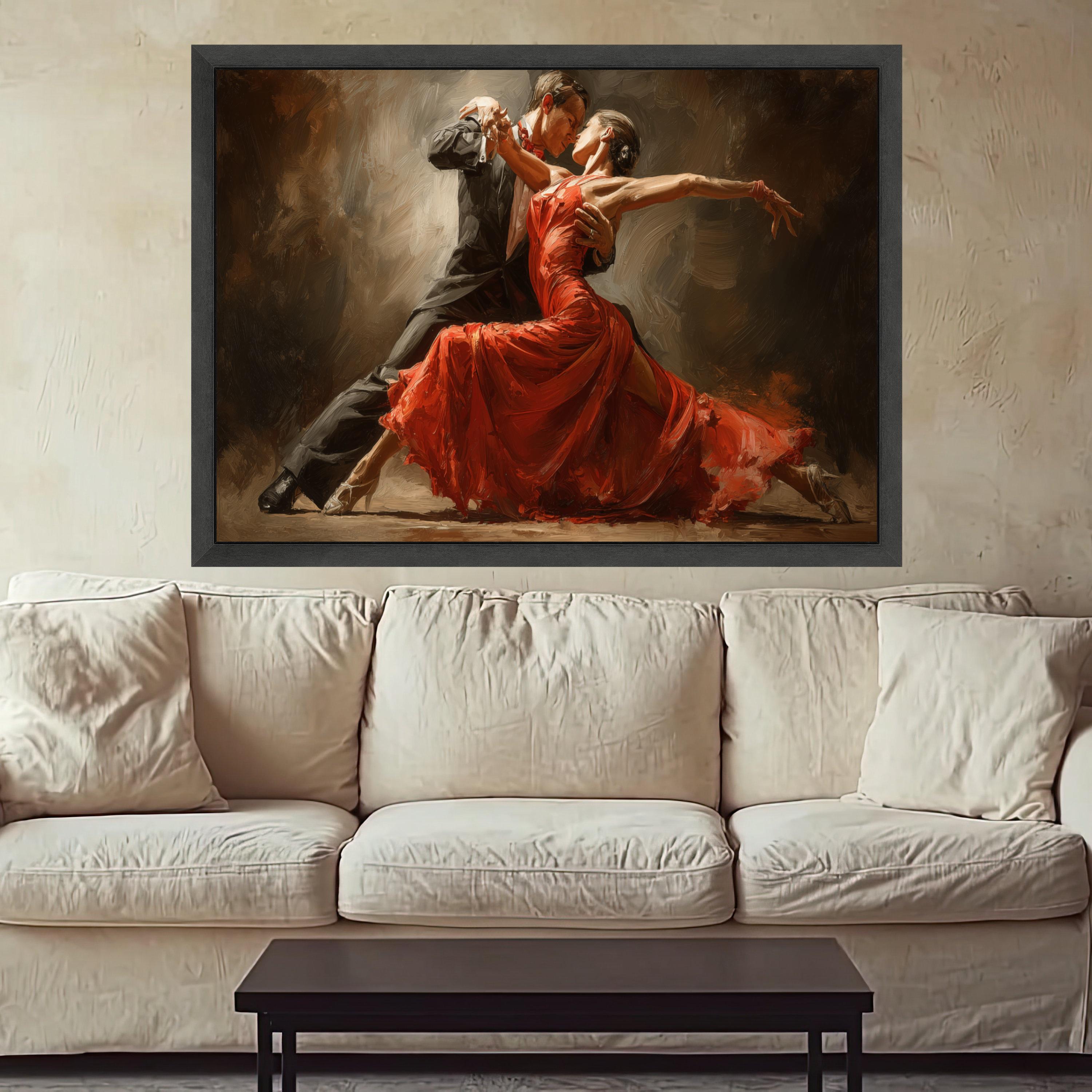 Passionate Tango Dance, Elegant Couple Canvas, Red Dress Wall Art, Romantic Dance Print, Home Decor Canvas Ready To Hang,