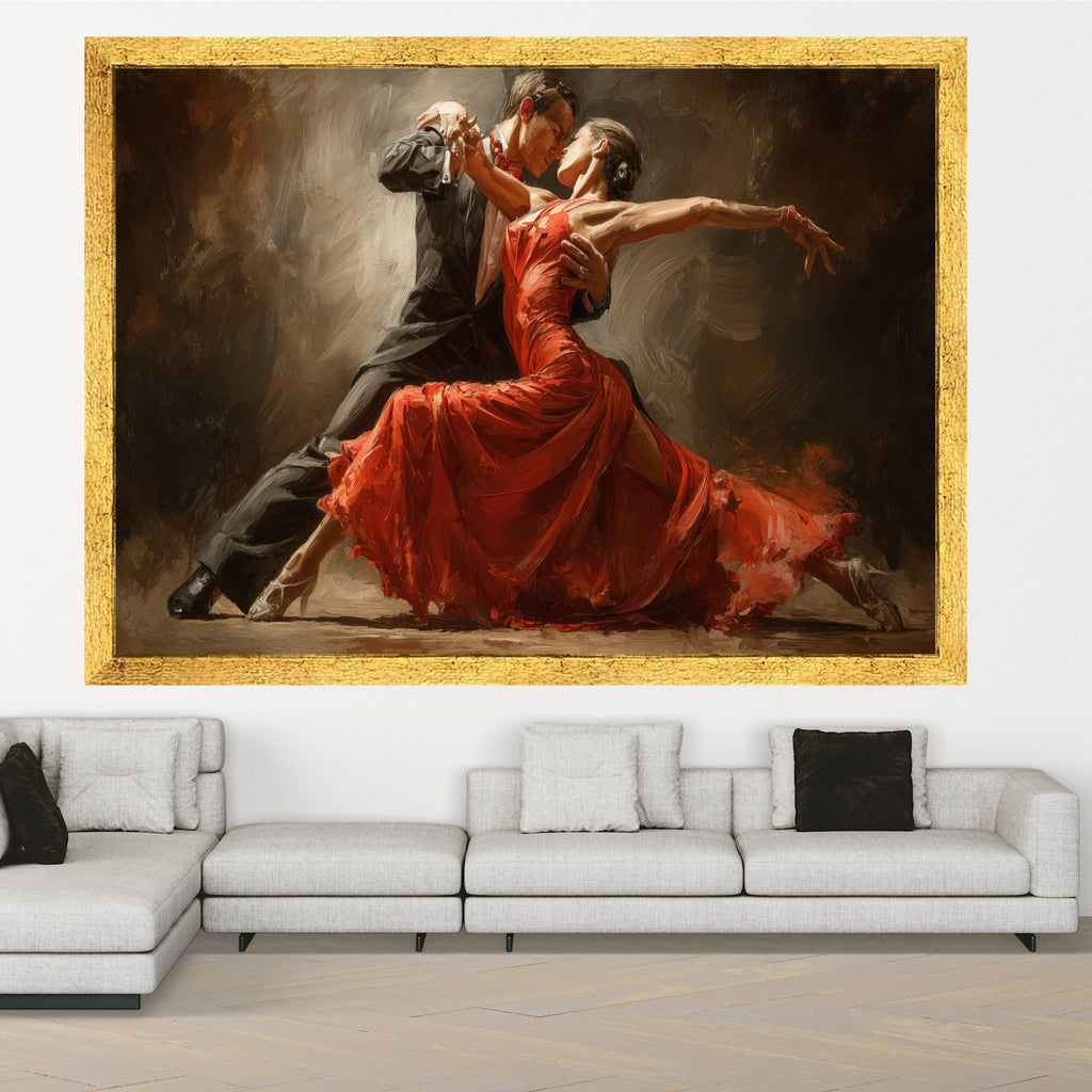 Passionate Tango Dance, Elegant Couple Canvas, Red Dress Wall Art, Romantic Dance Print, Home Decor Canvas Ready To Hang,