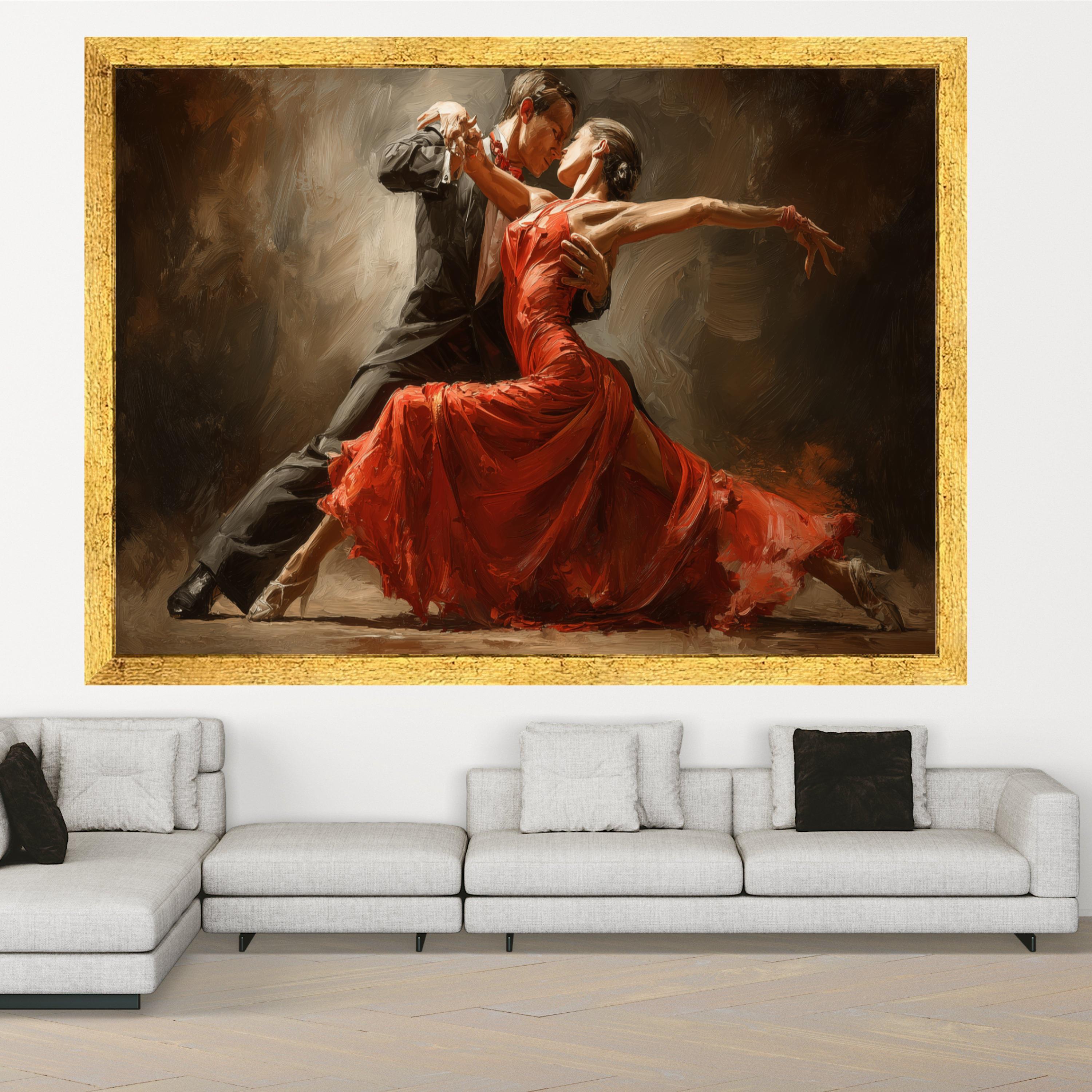 Passionate Tango Dance, Elegant Couple Canvas, Red Dress Wall Art, Romantic Dance Print, Home Decor Canvas Ready To Hang,