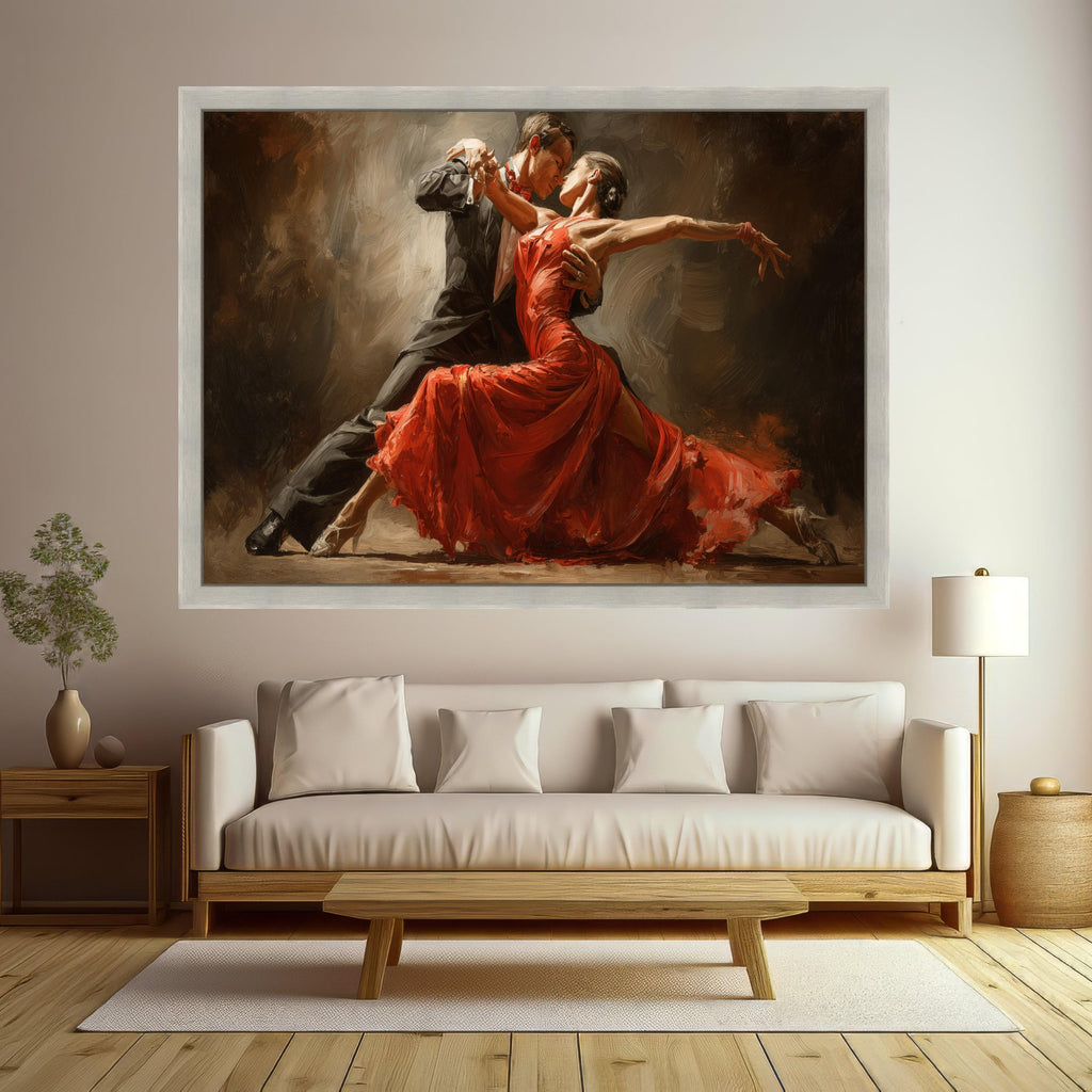 Passionate Tango Dance, Elegant Couple Canvas, Red Dress Wall Art, Romantic Dance Print, Home Decor Canvas Ready To Hang,