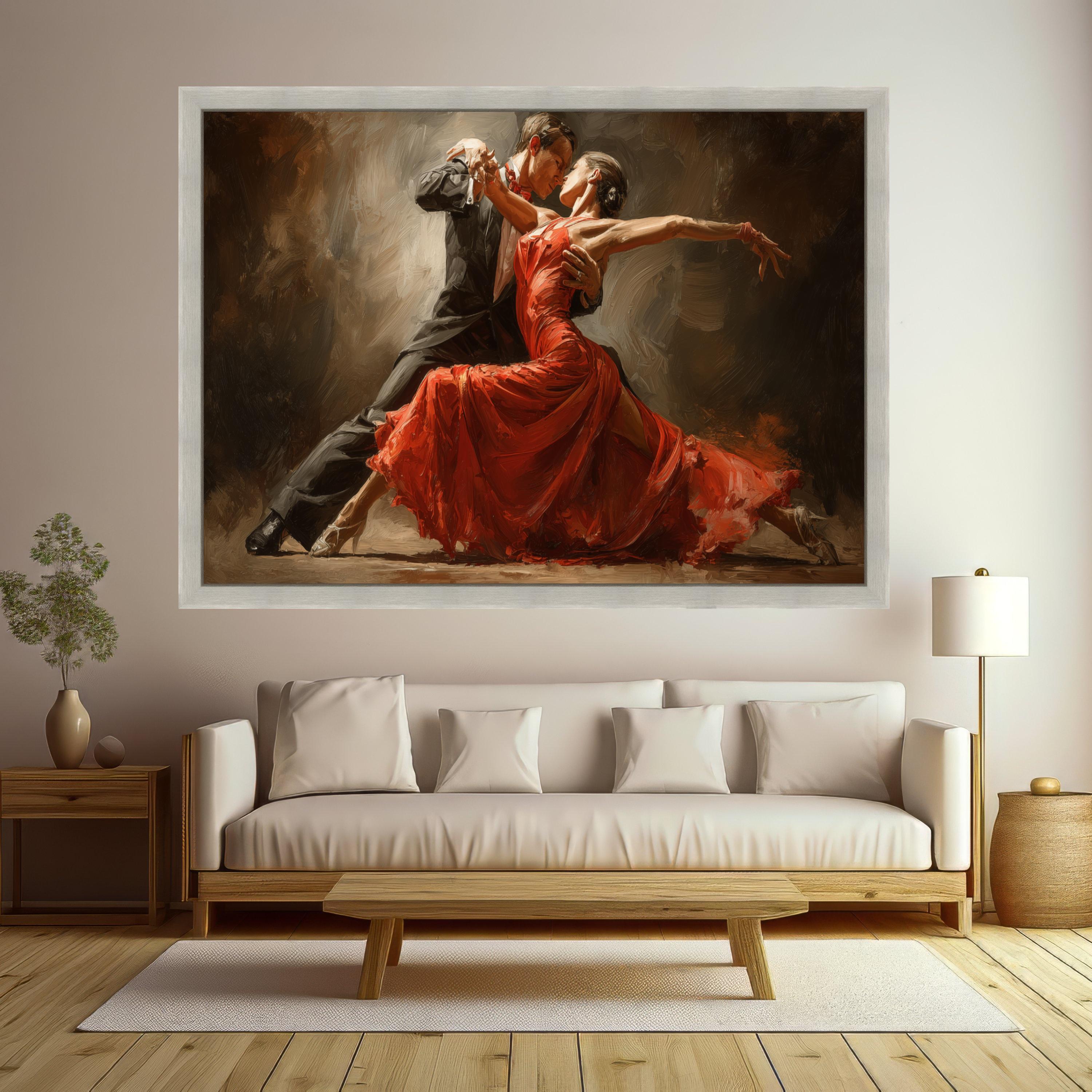 Passionate Tango Dance, Elegant Couple Canvas, Red Dress Wall Art, Romantic Dance Print, Home Decor Canvas Ready To Hang,