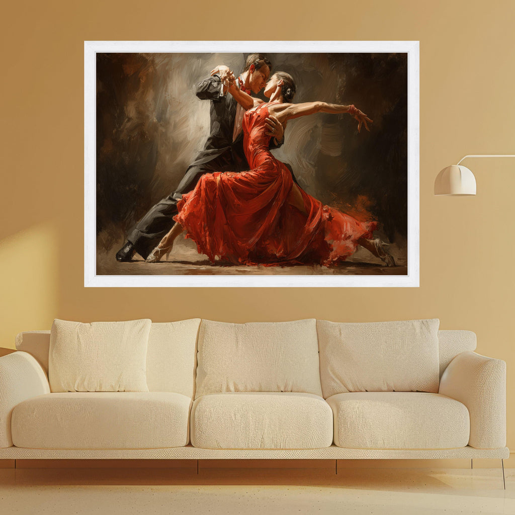 Passionate Tango Dance, Elegant Couple Canvas, Red Dress Wall Art, Romantic Dance Print, Home Decor Canvas Ready To Hang,