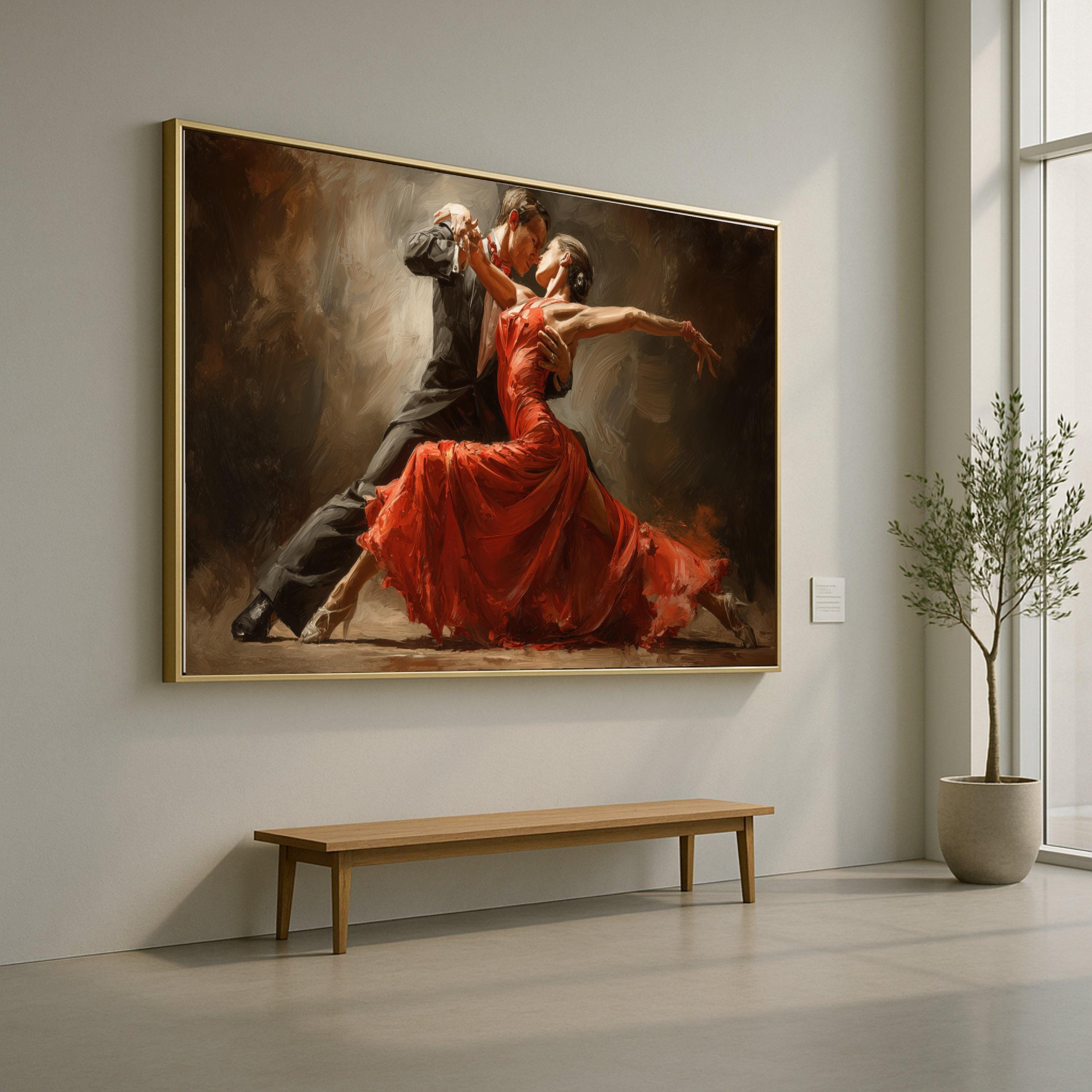 Passionate Tango Dance, Elegant Couple Canvas, Red Dress Wall Art, Romantic Dance Print, Home Decor Canvas Ready To Hang,