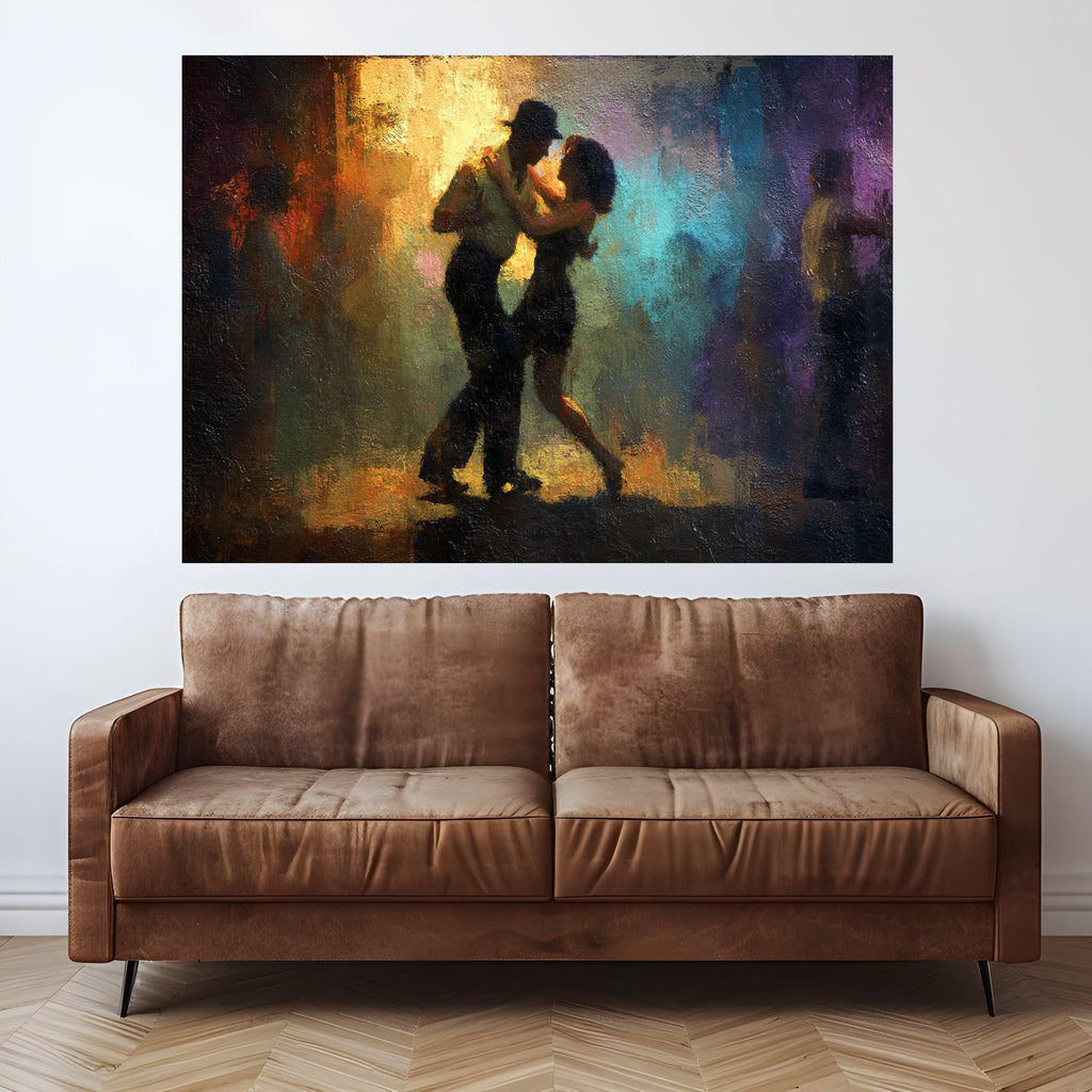 Romantic Dance Couple, Abstract Canvas Art, Nightclub Scene Print, Colorful Wall Art, Home Decor Canvas Ready To Hang,