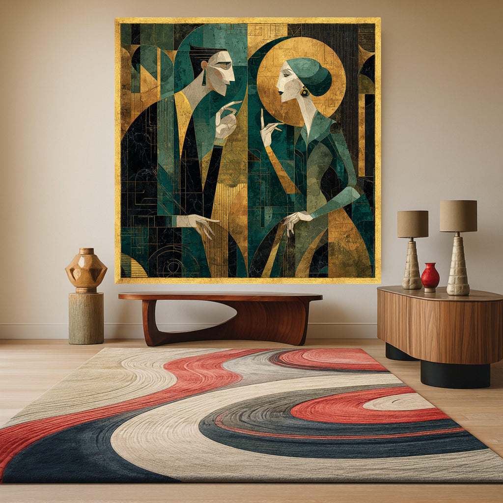 Modern Cubism Couple Art Canvas Wall Art Print Abstract Geometric Art Canvas Print Contemporary Wall Art Print Decor