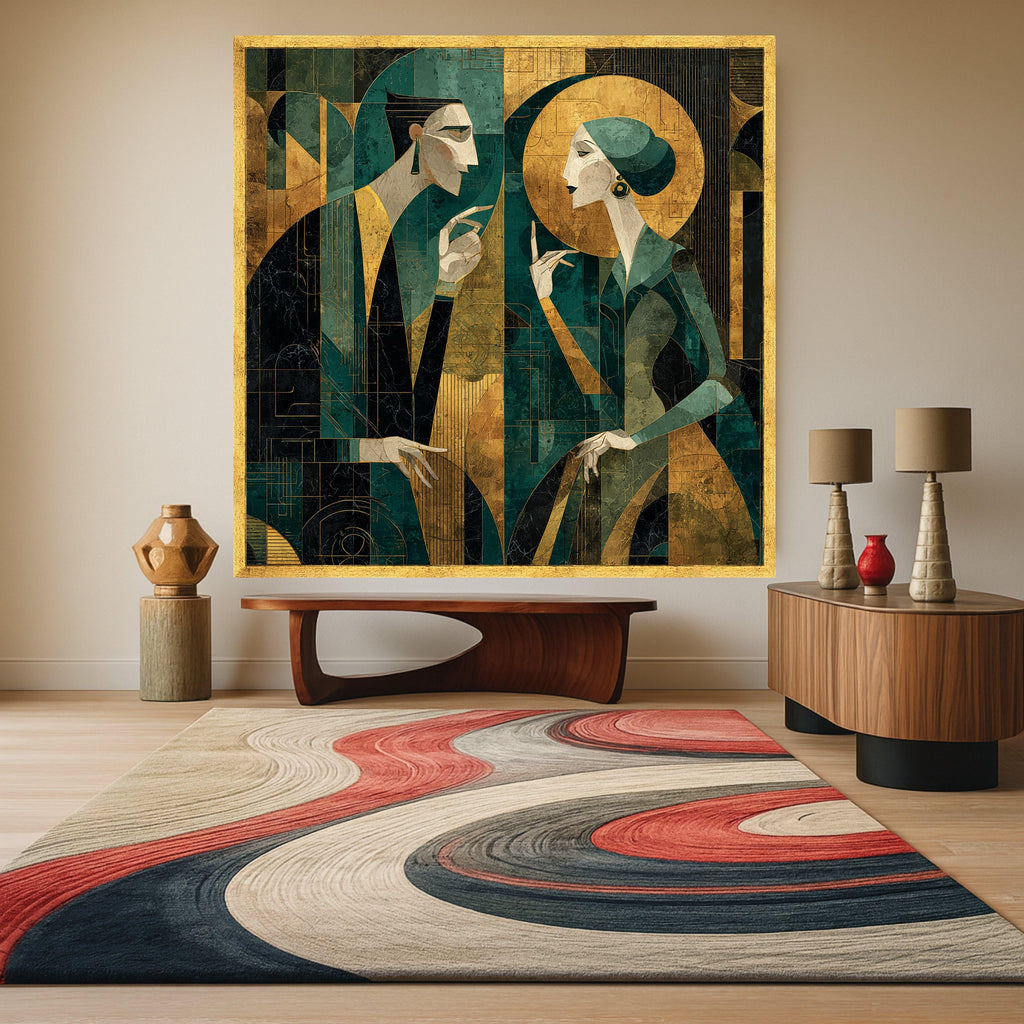 Modern Cubism Couple Art Canvas Wall Art Print Abstract Geometric Art Canvas Print Contemporary Wall Art Print Decor