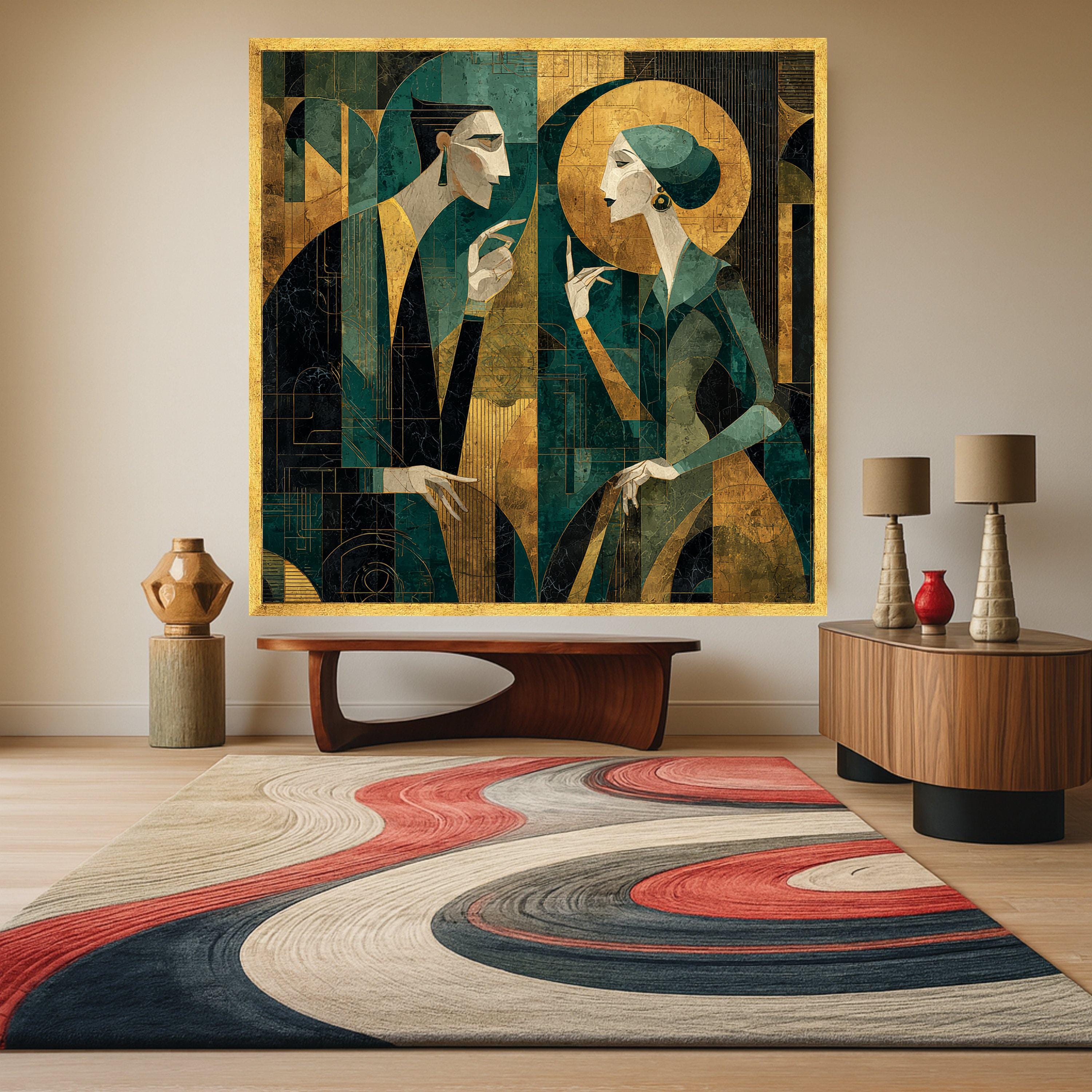 Modern Cubism Couple Art Canvas Wall Art Print Abstract Geometric Art Canvas Print Contemporary Wall Art Print Decor
