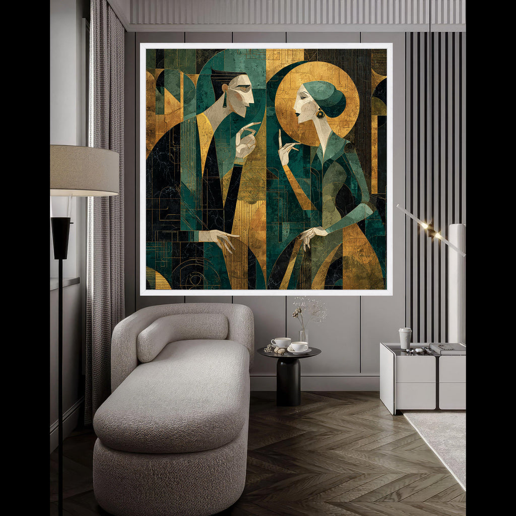 Modern Cubism Couple Art Canvas Wall Art Print Abstract Geometric Art Canvas Print Contemporary Wall Art Print Decor
