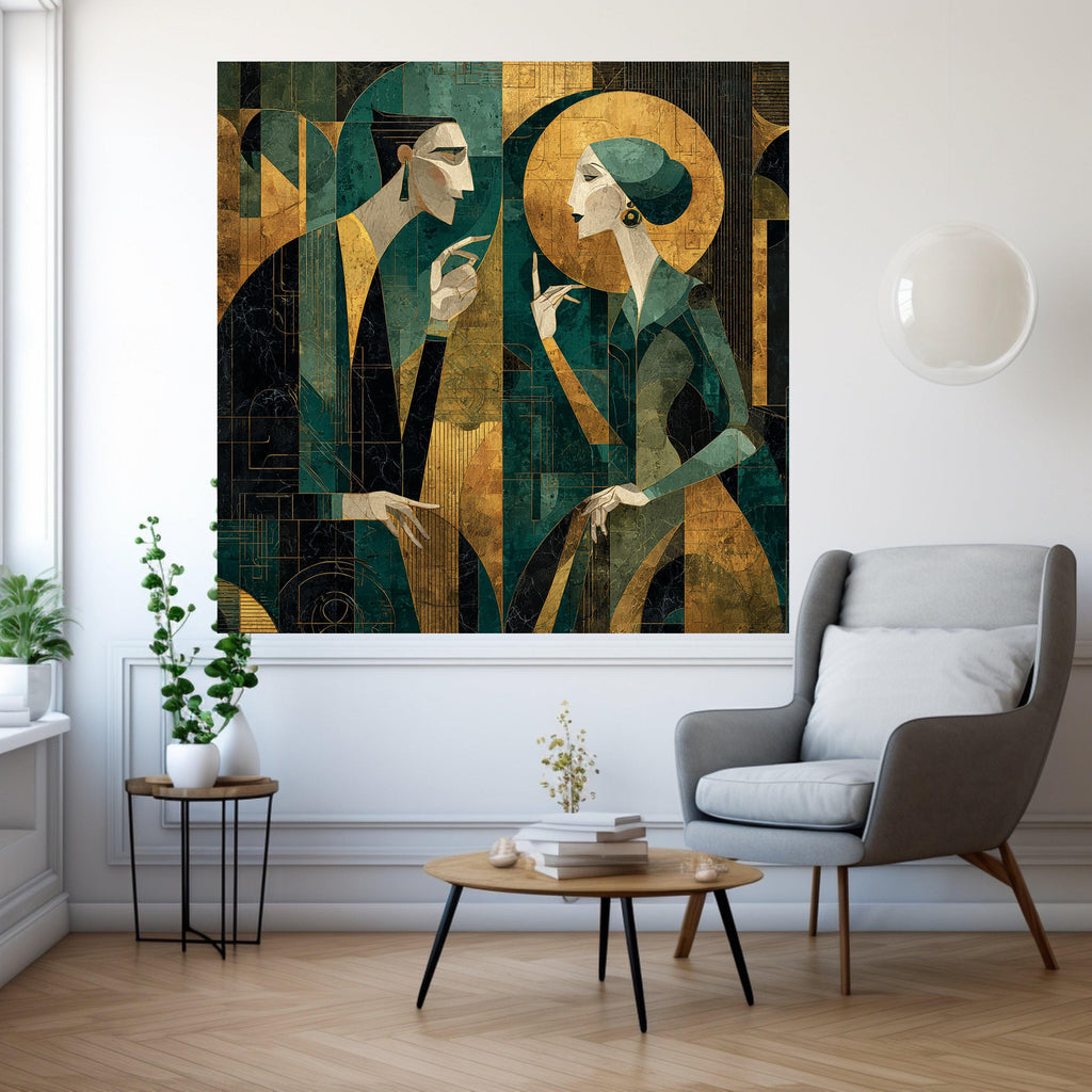 Modern Cubism Couple Art Canvas Wall Art Print Abstract Geometric Art Canvas Print Contemporary Wall Art Print Decor