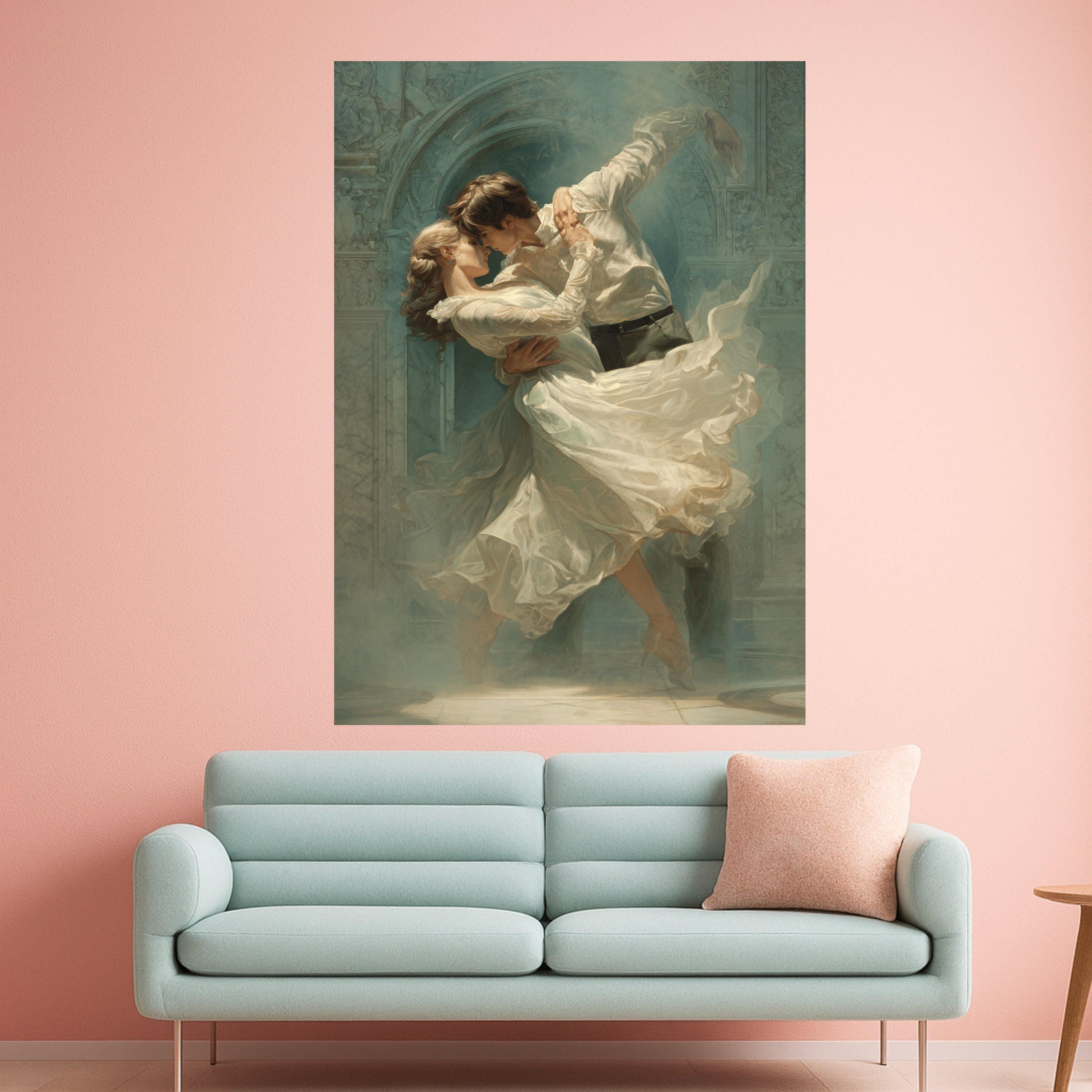 Romantic Dance Embrace Canvas, Couple Wall Art, Elegant Love Print, Flowing Dress Decor Ready To Hang,