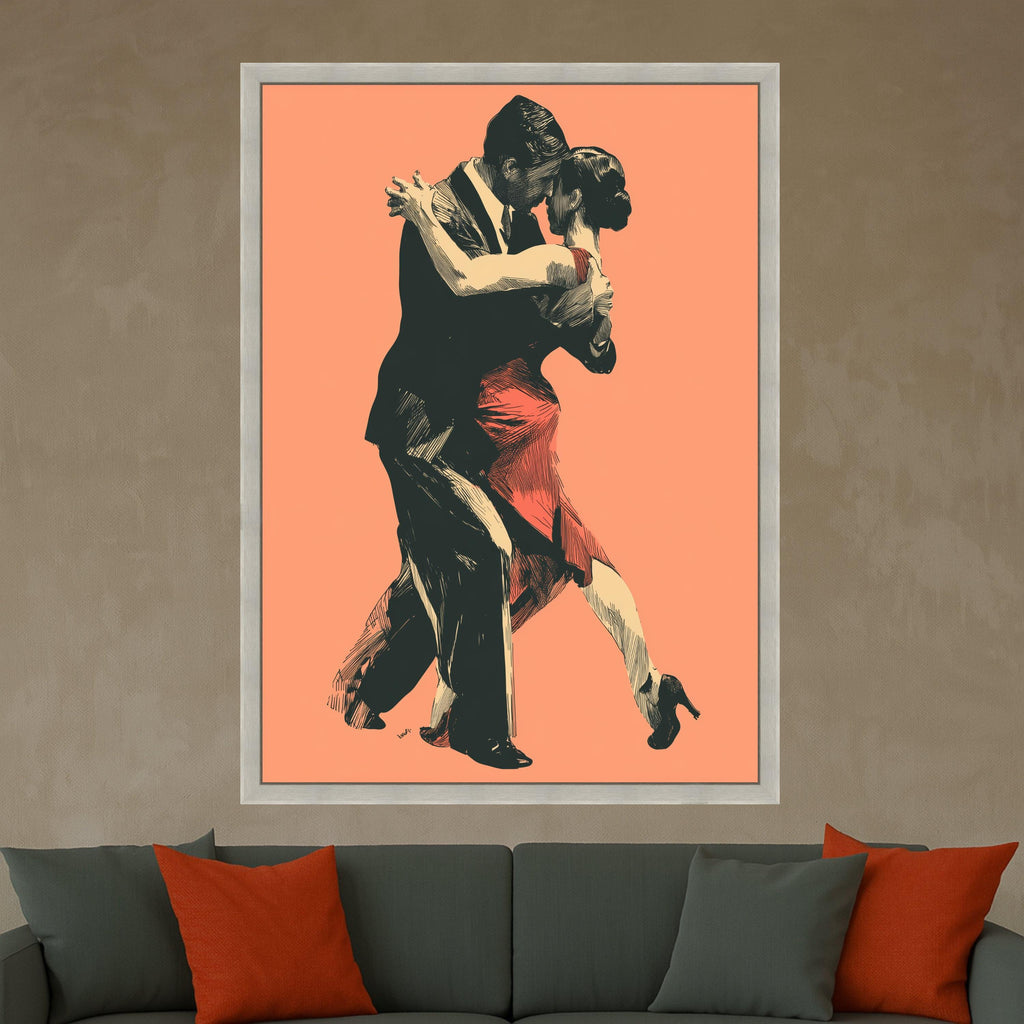 Elegant Tango Dance, Couple Canvas Art, Romantic Wall Print, Dance Illustration Canvas, Home Decor Art Ready To Hang,