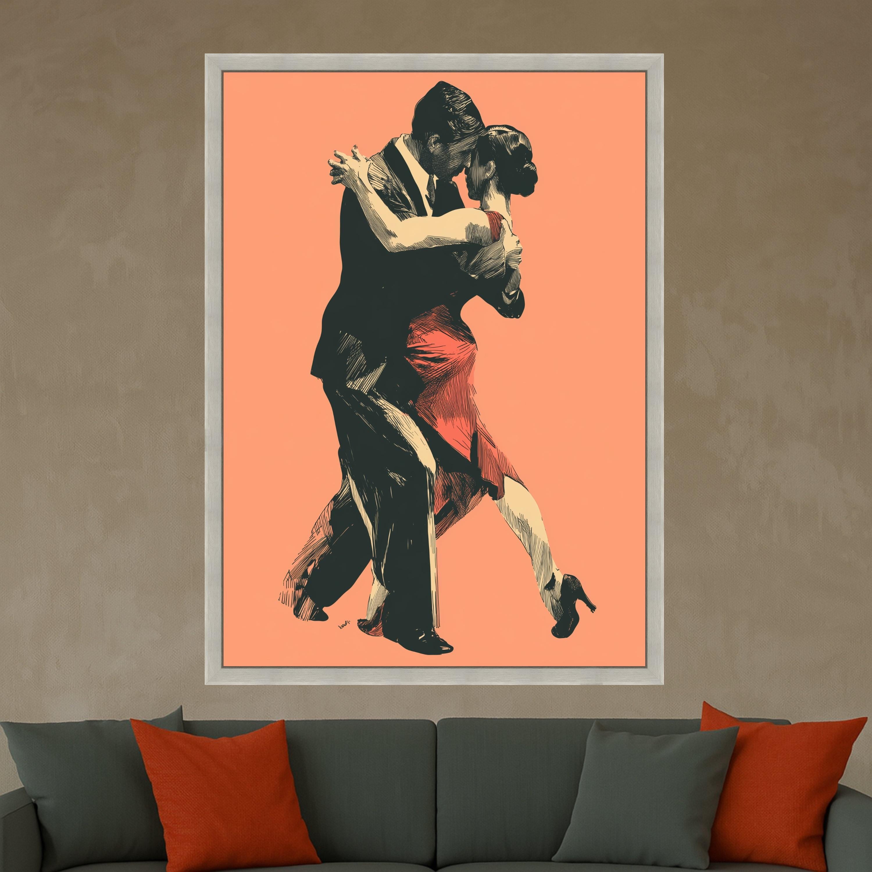 Elegant Tango Dance, Couple Canvas Art, Romantic Wall Print, Dance Illustration Canvas, Home Decor Art Ready To Hang,