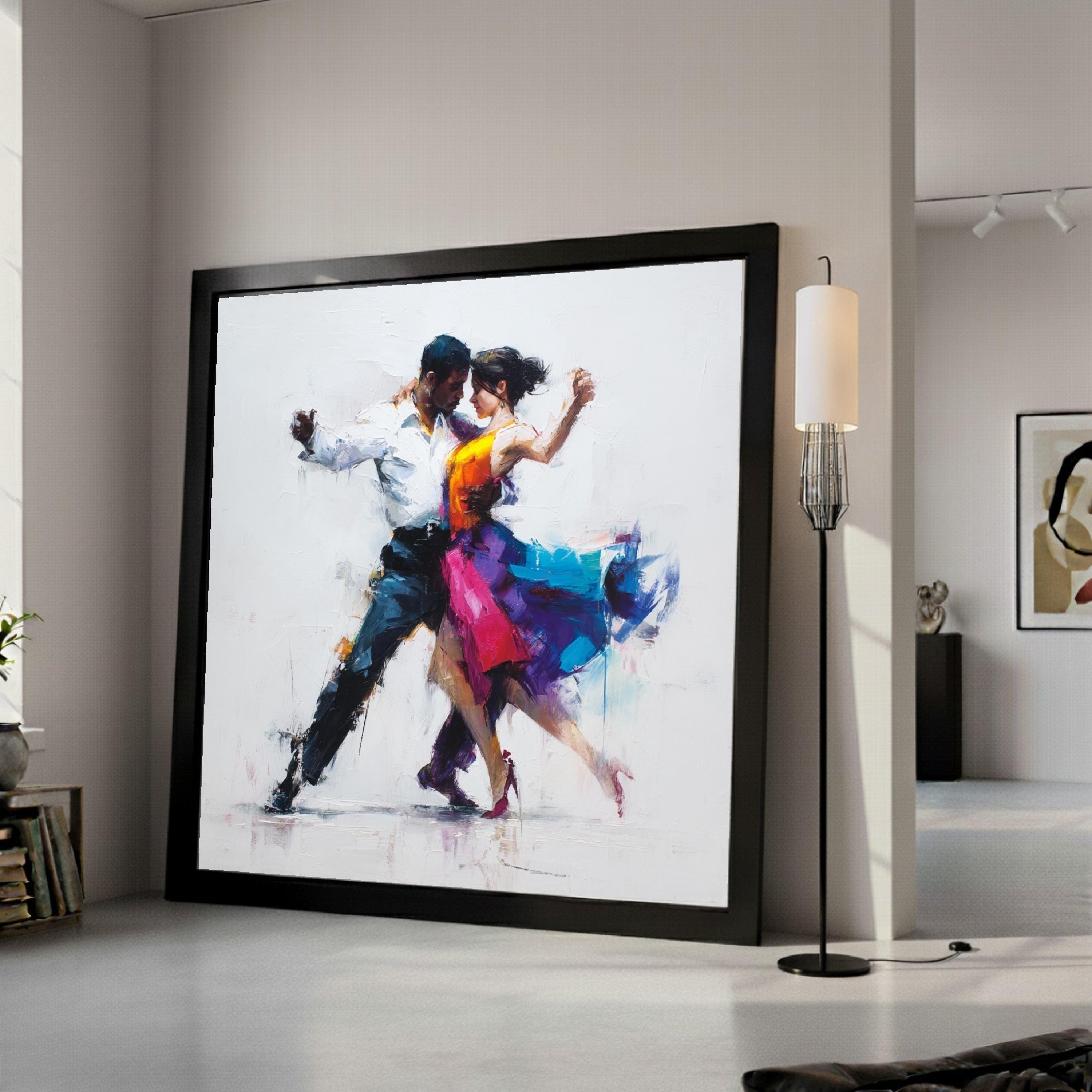 Passionate Dance Couple, Tango Dance Canvas, Abstract Dance Art, Colorful Wall Print, Romantic Home Decor Ready To Hang,