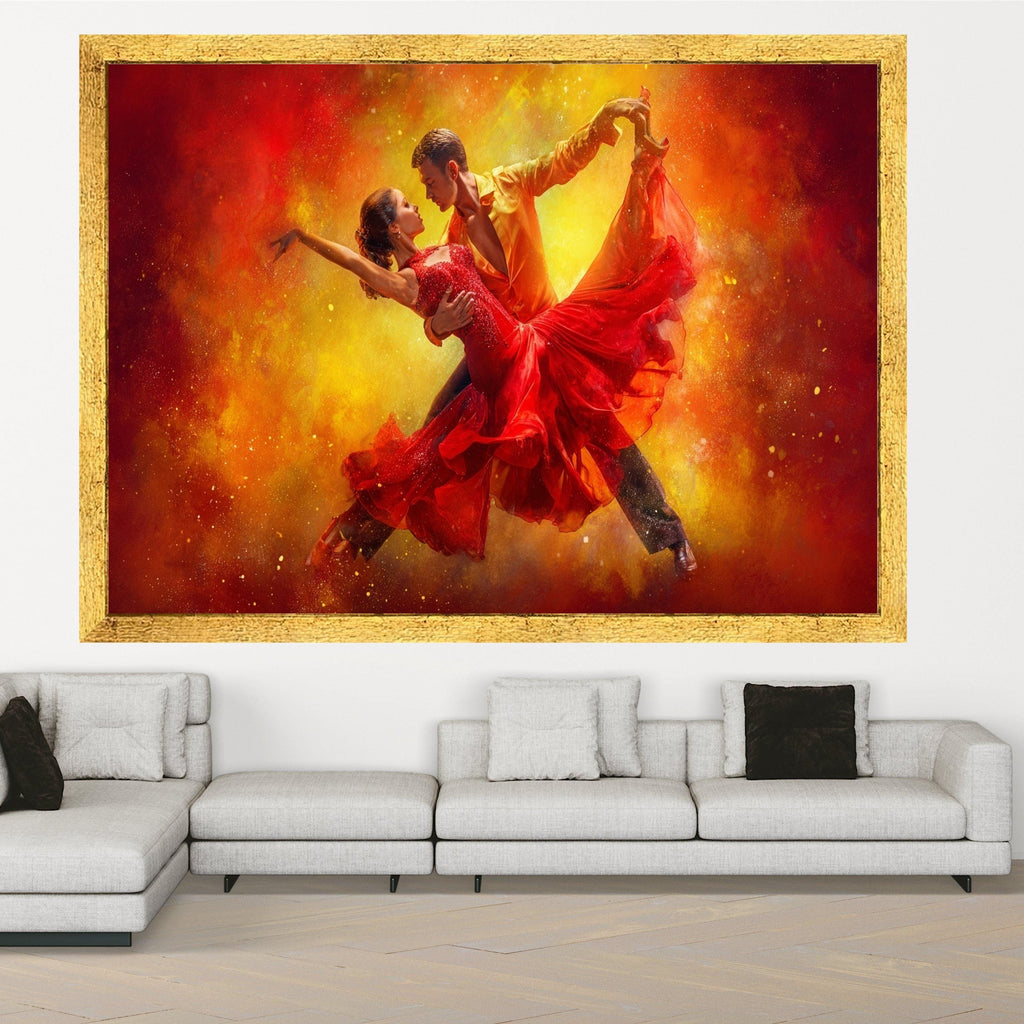 Passionate Dance Couple, Red Dress Canvas, Ballroom Dance Art, Vibrant Dance Print, Dynamic Wall Art, Ready to Hang Canvas Ready To Hang,