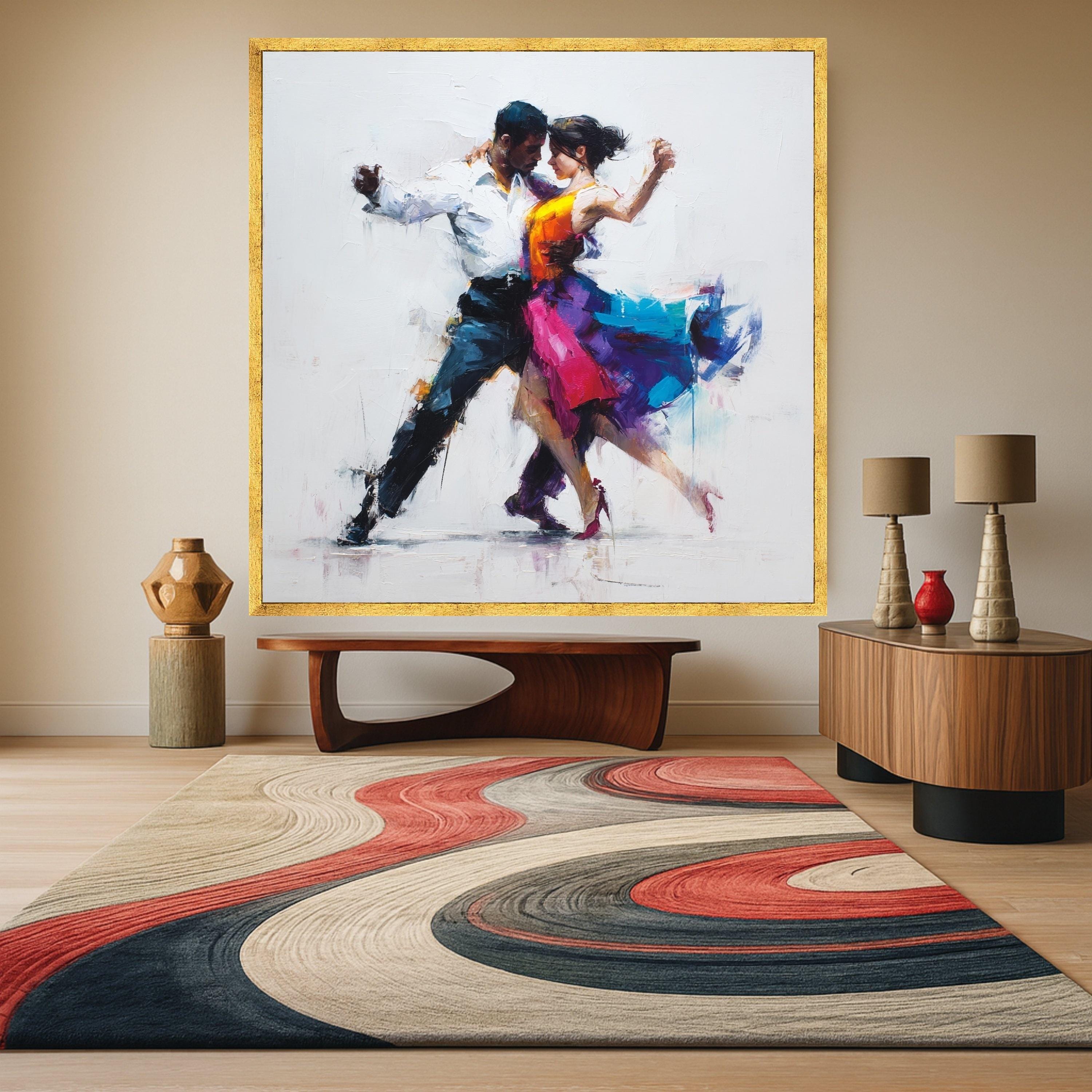 Passionate Dance Couple, Tango Dance Canvas, Abstract Dance Art, Colorful Wall Print, Romantic Home Decor Ready To Hang,