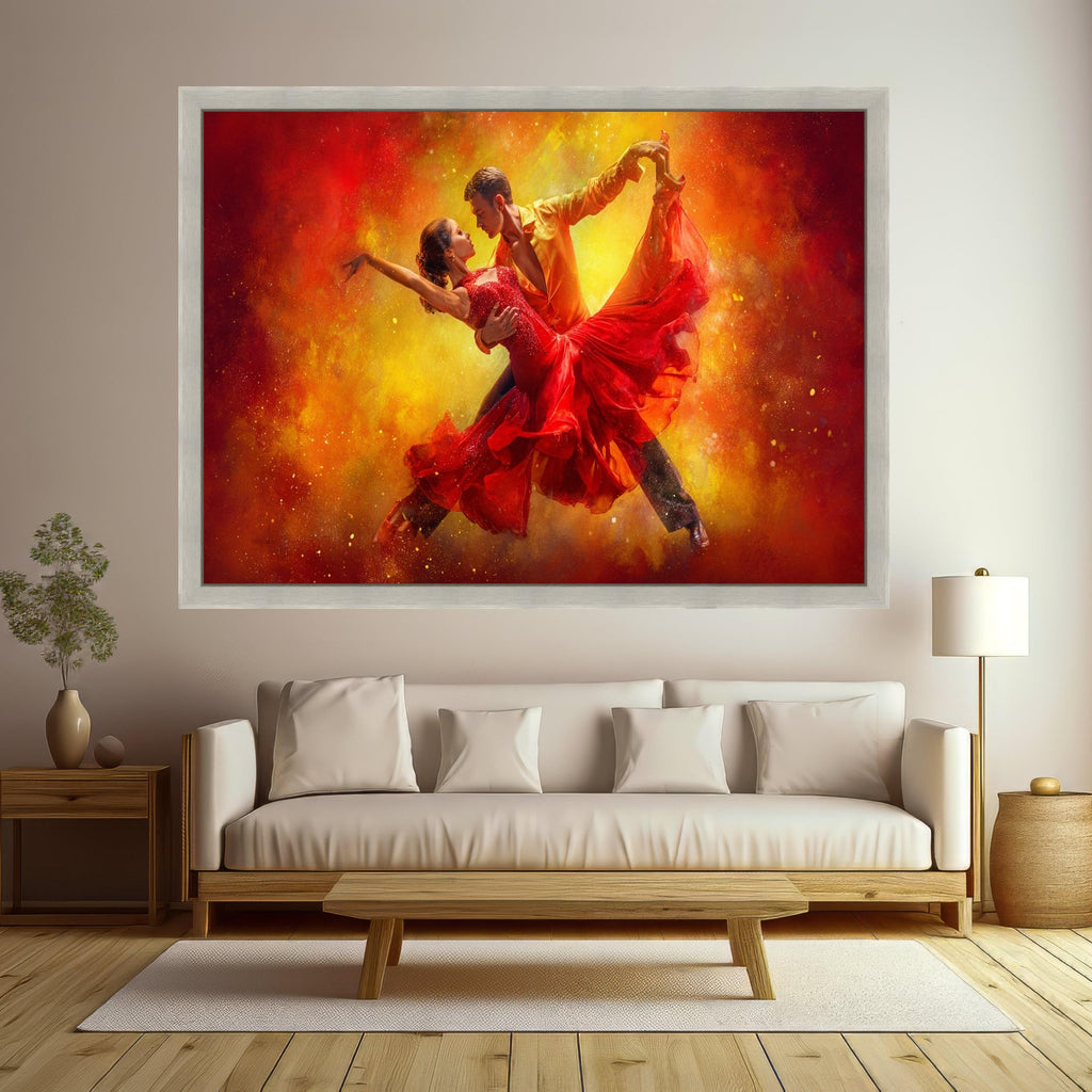 Passionate Dance Couple, Red Dress Canvas, Ballroom Dance Art, Vibrant Dance Print, Dynamic Wall Art, Ready to Hang Canvas Ready To Hang,