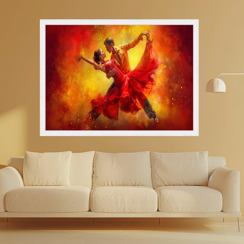 Passionate Dance Couple, Red Dress Canvas, Ballroom Dance Art, Vibrant Dance Print, Dynamic Wall Art, Ready to Hang Canvas Ready To Hang,