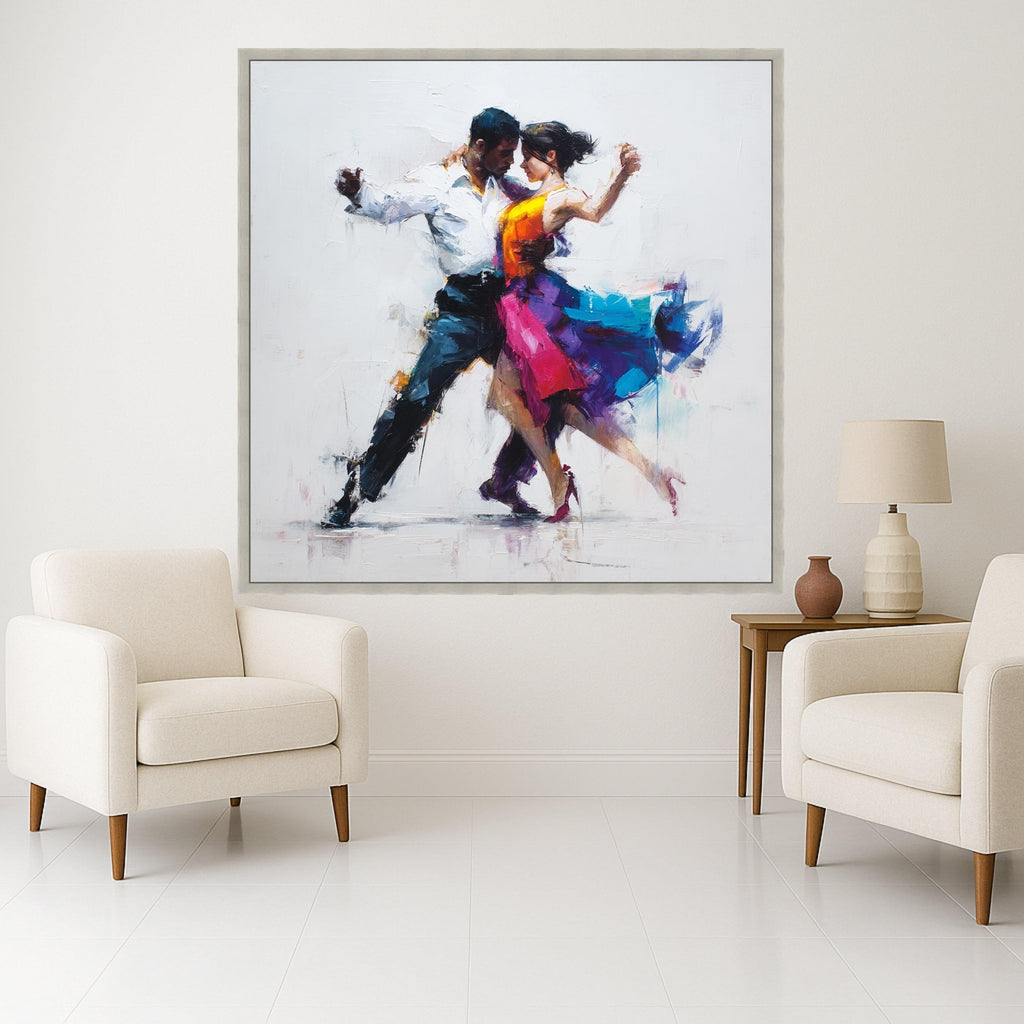 Passionate Dance Couple, Tango Dance Canvas, Abstract Dance Art, Colorful Wall Print, Romantic Home Decor Ready To Hang,