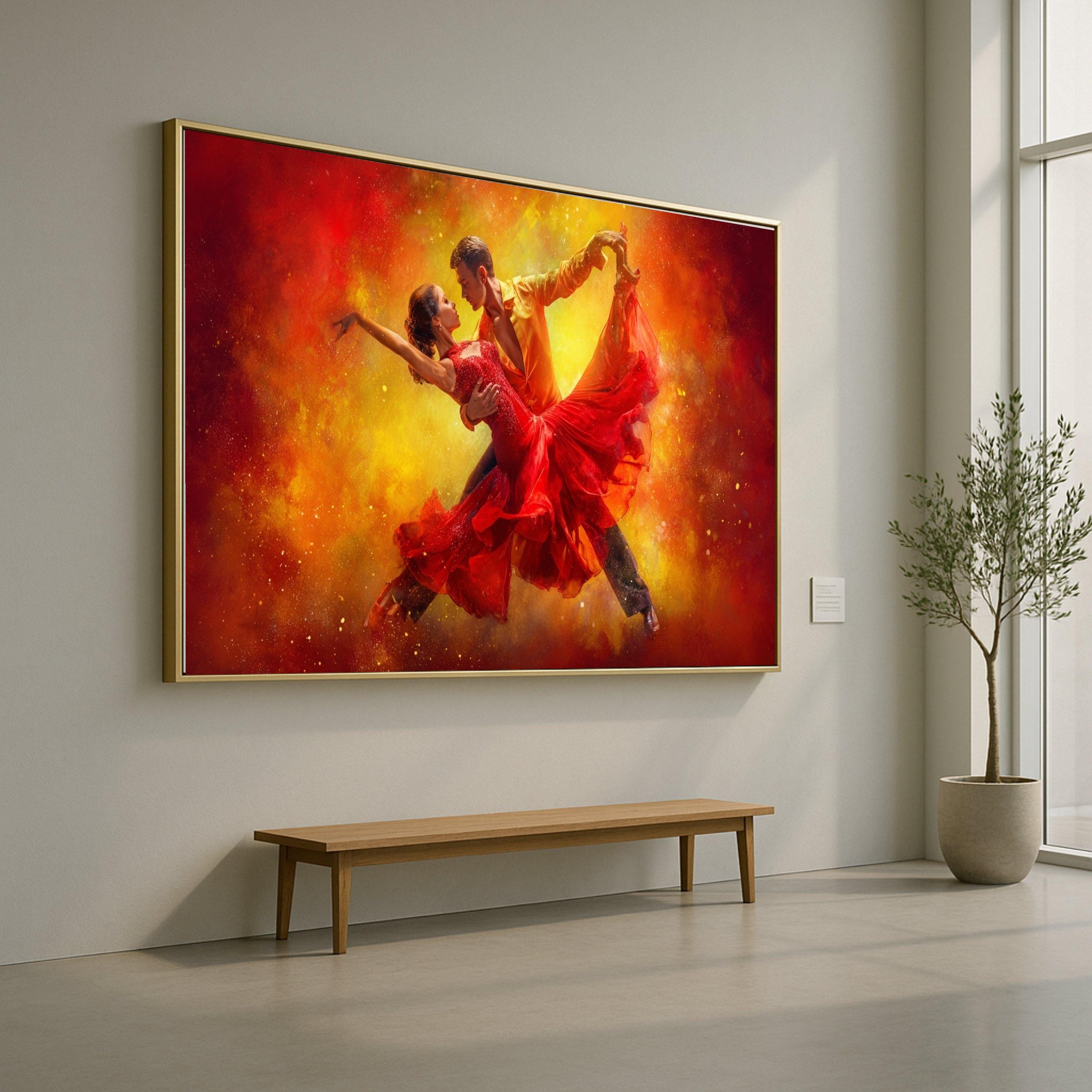 Passionate Dance Pair, Red Dress Canvas, Tango Wall Art, Flamenco Style Print, Energetic Dance Art, Home Decor Canvas Ready To Hang,