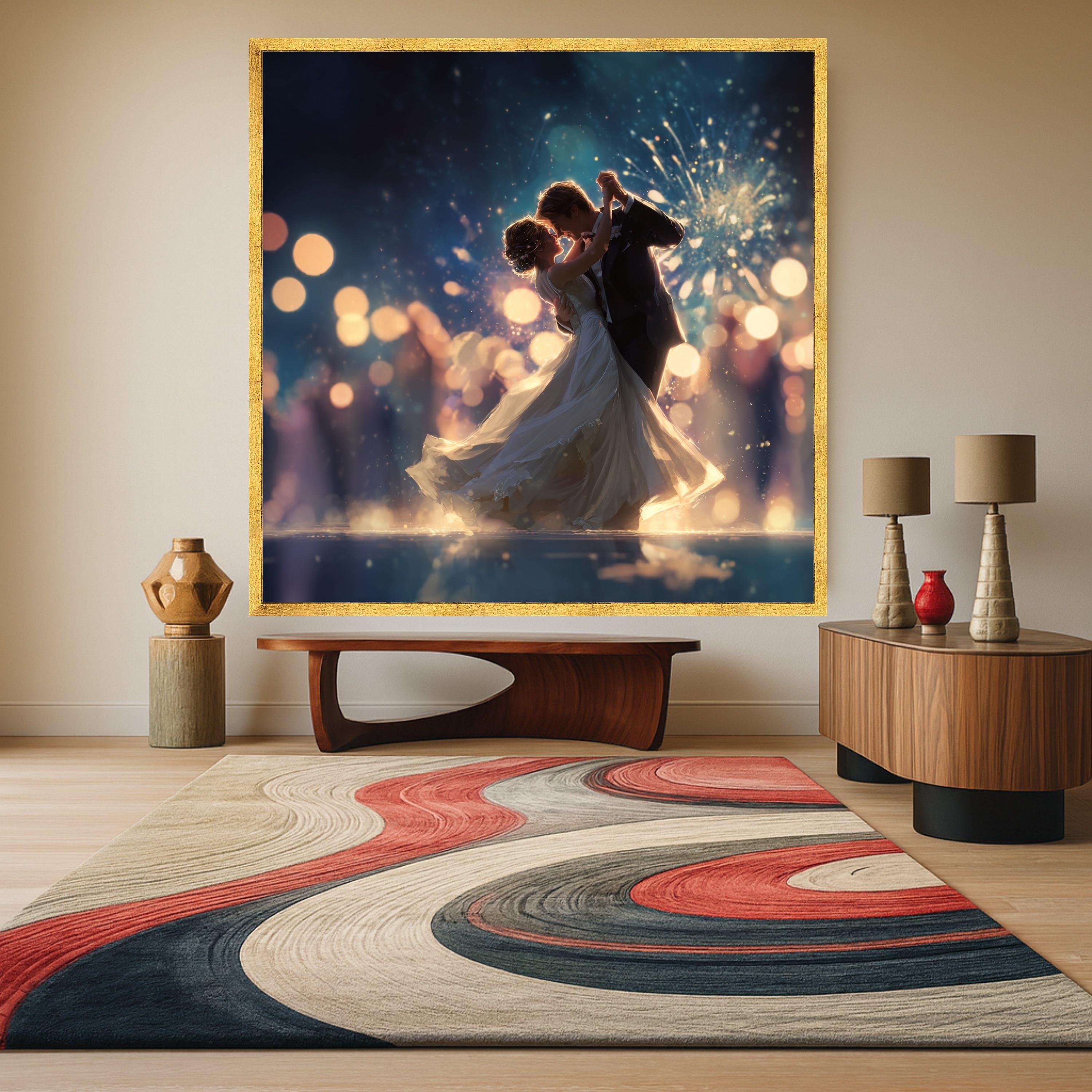 Romantic Wedding Dance, Bride and Groom Canvas, Love Celebration Art, Sparkling Night Print, Elegant Couple Wall Art Ready To Hang,