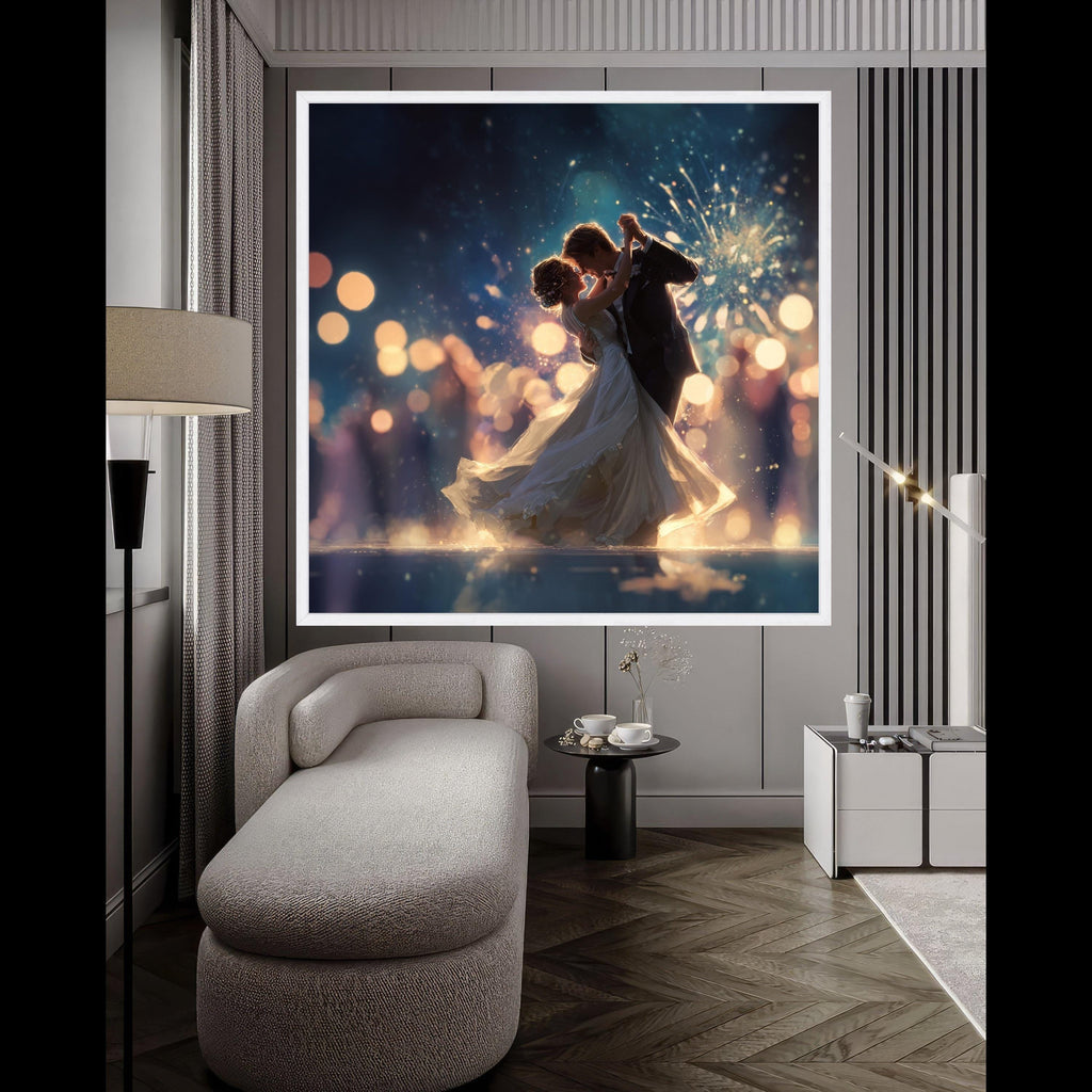 Romantic Wedding Dance, Bride and Groom Canvas, Love Celebration Art, Sparkling Night Print, Elegant Couple Wall Art Ready To Hang,