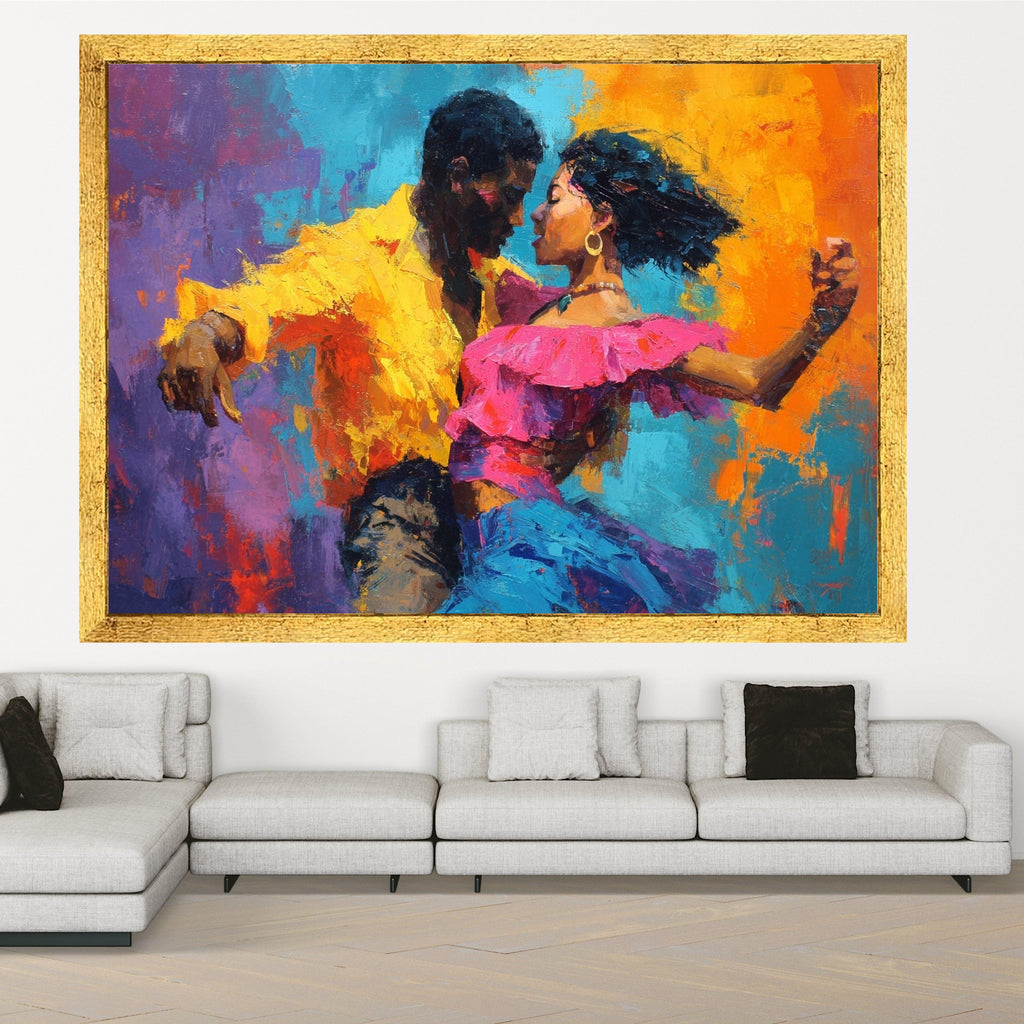 Passionate Dance Couple Canvas, Colorful Abstract Art, Romantic Wall Decor, Vibrant Expression Print, Ready to Hang Canvas Ready To Hang,