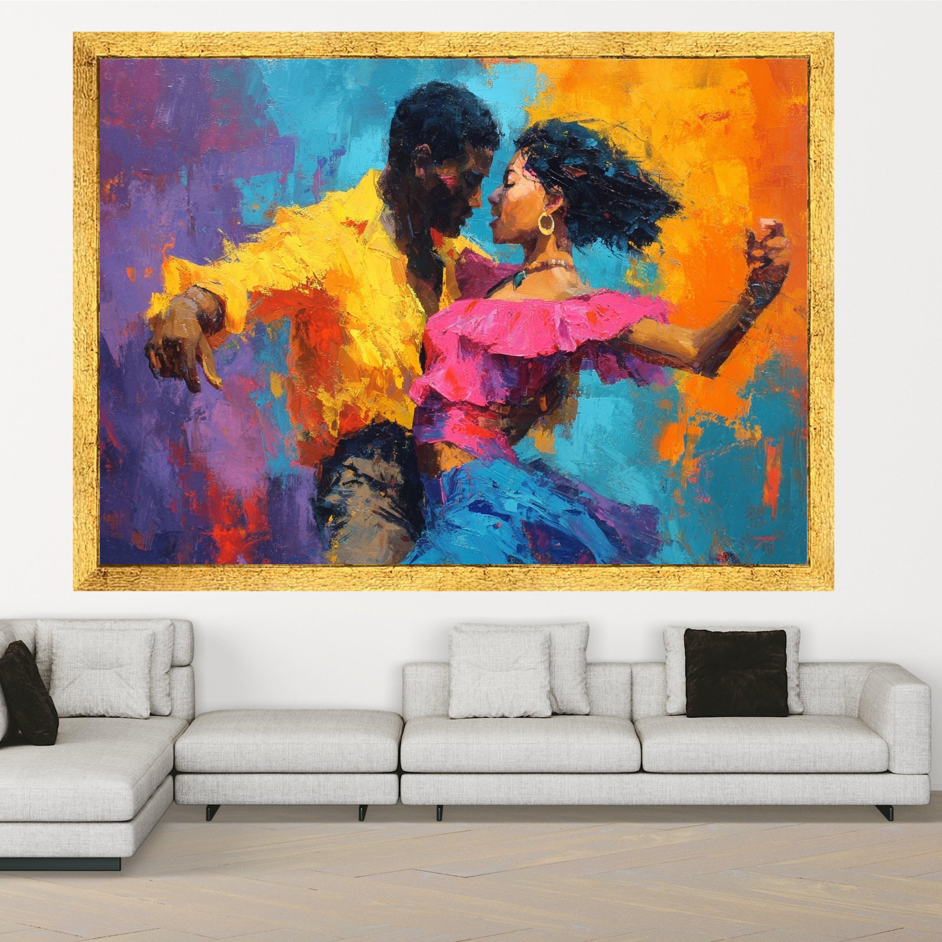 Passionate Dance Couple Canvas, Colorful Abstract Art, Romantic Wall Decor, Vibrant Expression Print, Ready to Hang Canvas Ready To Hang,