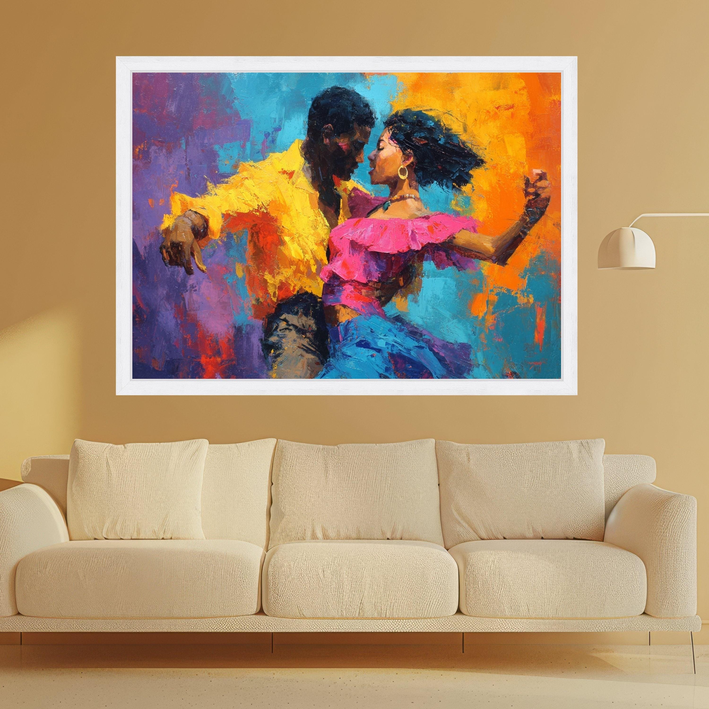 Passionate Dance Couple Canvas, Colorful Abstract Art, Romantic Wall Decor, Vibrant Expression Print, Ready to Hang Canvas Ready To Hang,