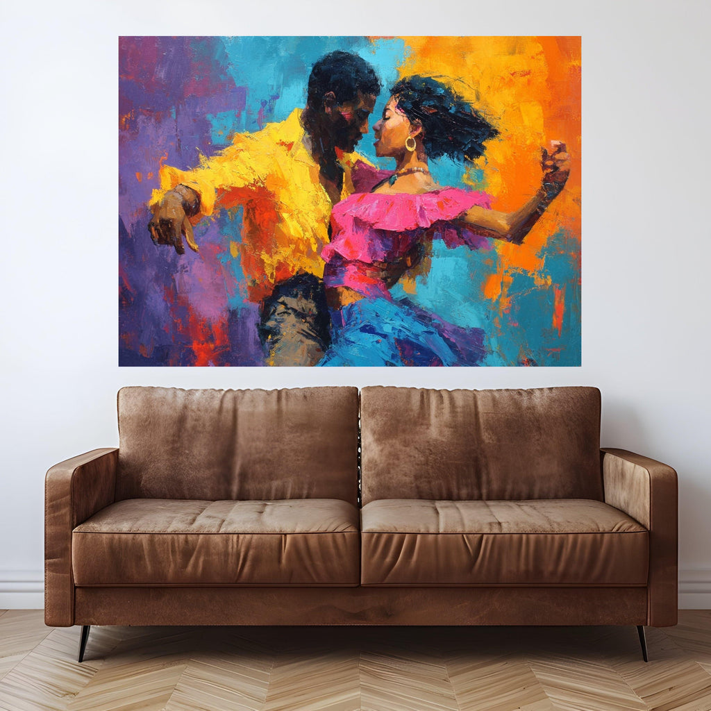 Passionate Dance Couple Canvas, Colorful Abstract Art, Romantic Wall Decor, Vibrant Expression Print, Ready to Hang Canvas Ready To Hang,