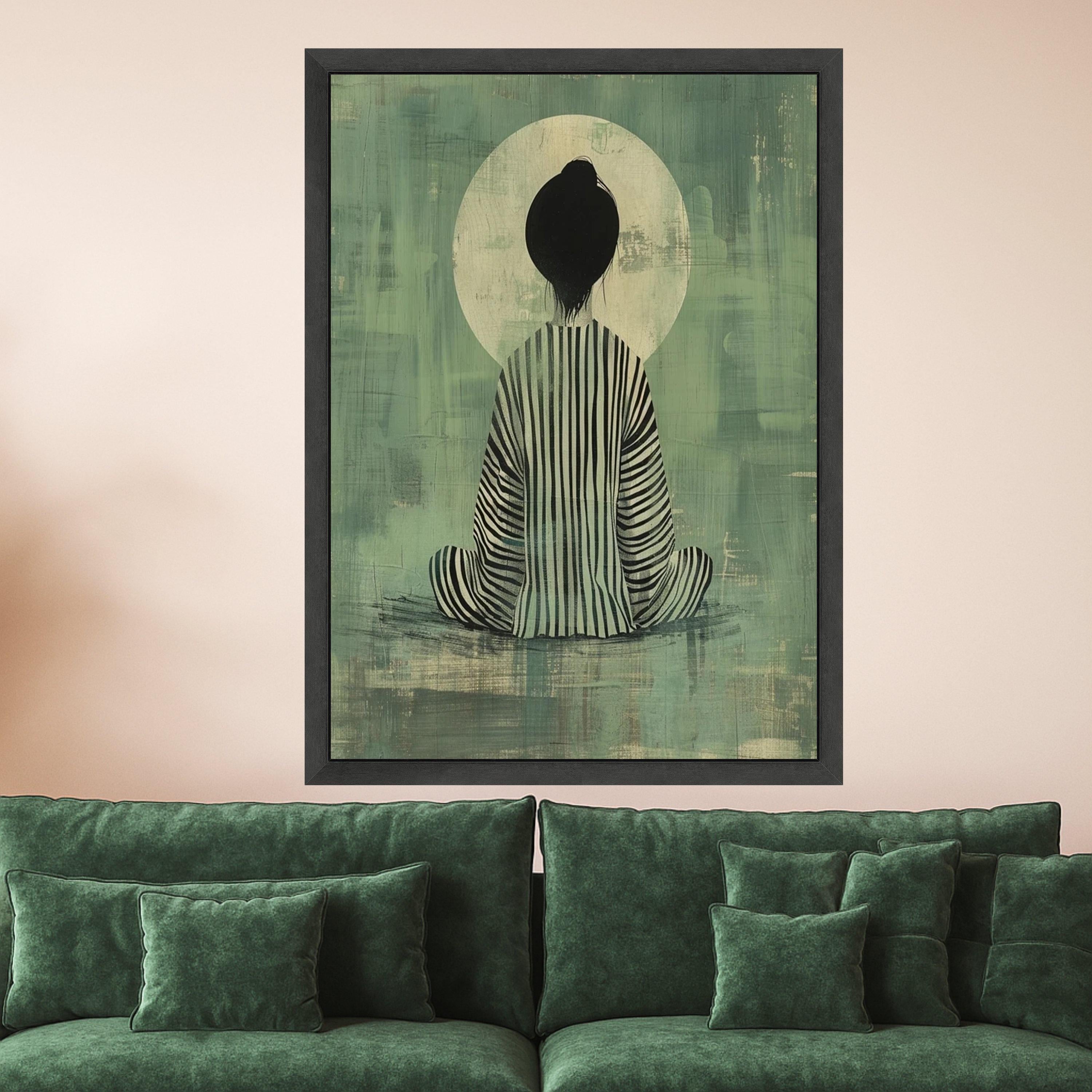 Meditative Woman Canvas, Abstract Art Print, Striped Robe Wall Art, Zen Decor Canvas, Calm Interior Design Ready To Hang,