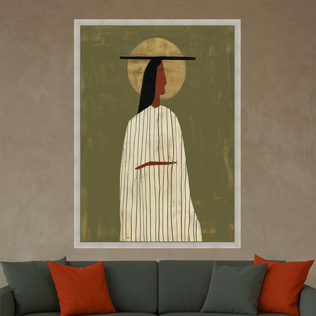 Abstract Woman Portrait Canvas, Modern Minimalist Wall Art, Ethnic Figure Print, Boho Home Decoration Ready To Hang,
