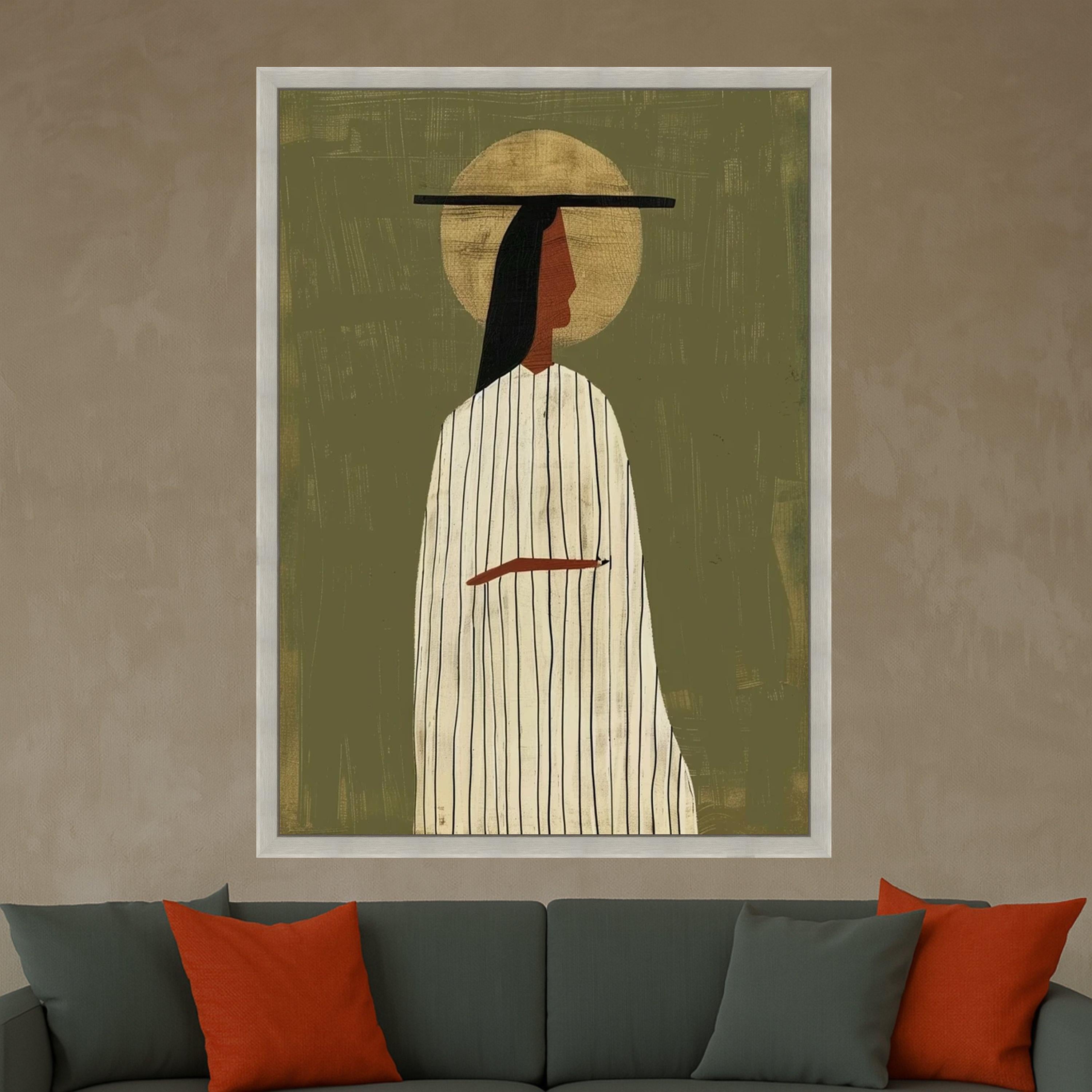 Abstract Woman Portrait Canvas, Modern Minimalist Wall Art, Ethnic Figure Print, Boho Home Decoration Ready To Hang,