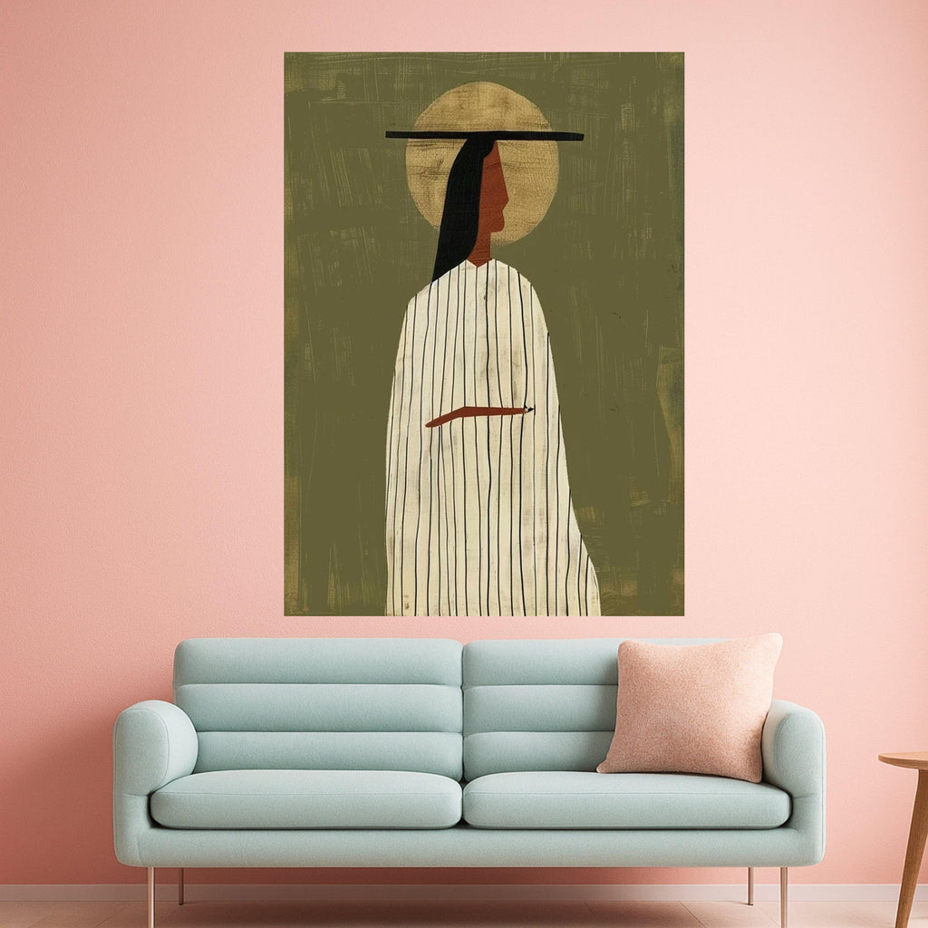 Abstract Woman Portrait Canvas, Modern Minimalist Wall Art, Ethnic Figure Print, Boho Home Decoration Ready To Hang,