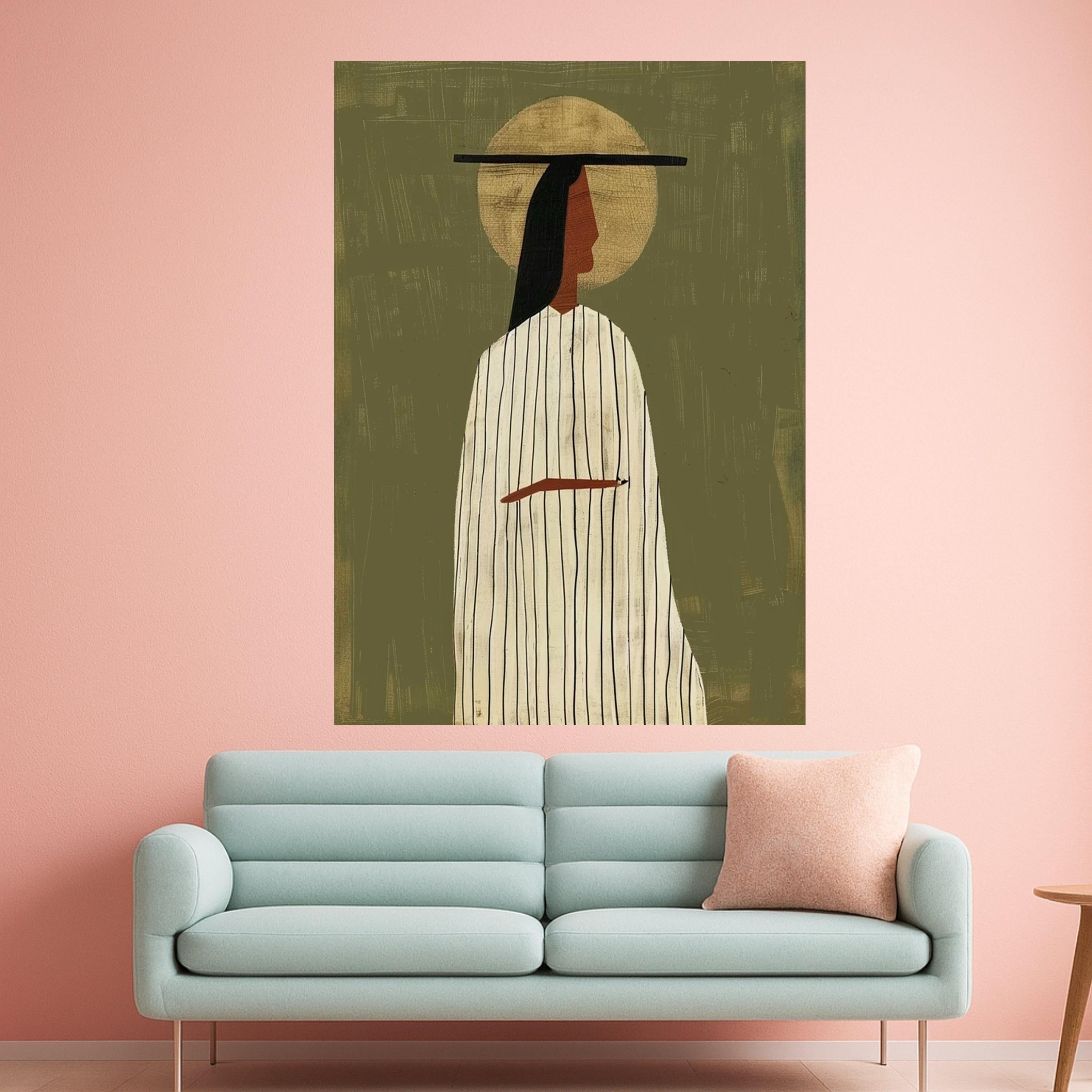 Abstract Woman Portrait Canvas, Modern Minimalist Wall Art, Ethnic Figure Print, Boho Home Decoration Ready To Hang,
