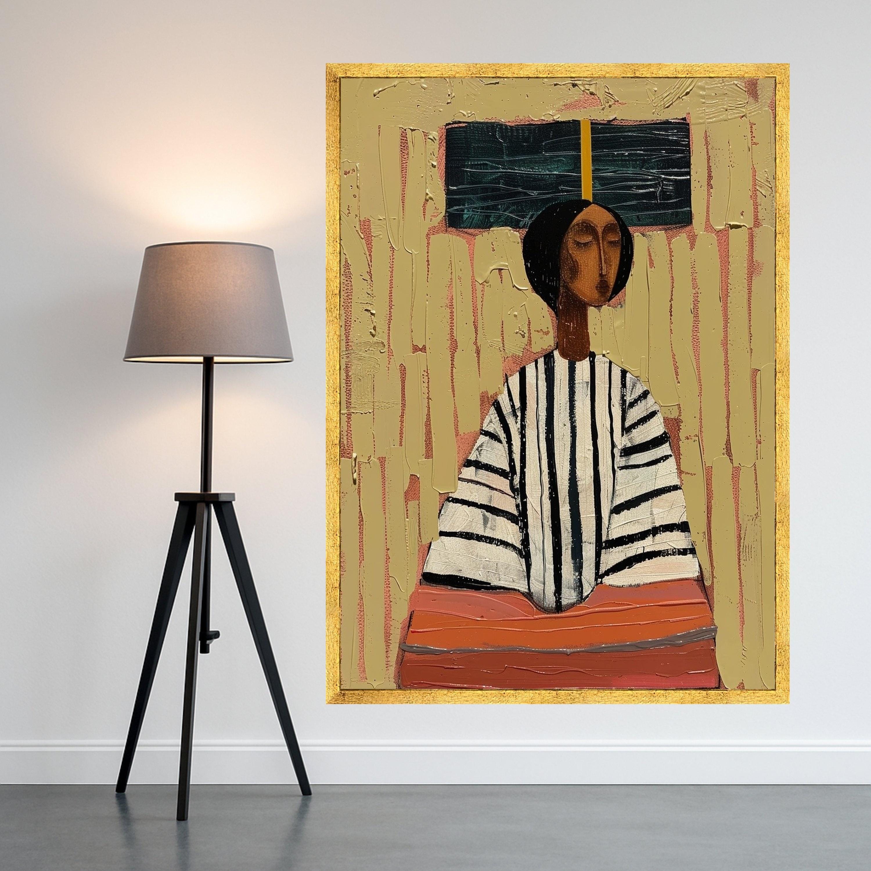 Abstract Woman Portrait, Canvas, Modern Figurative Art, Ethnic Wall Decor, Ready to Hang Print Ready To Hang,
