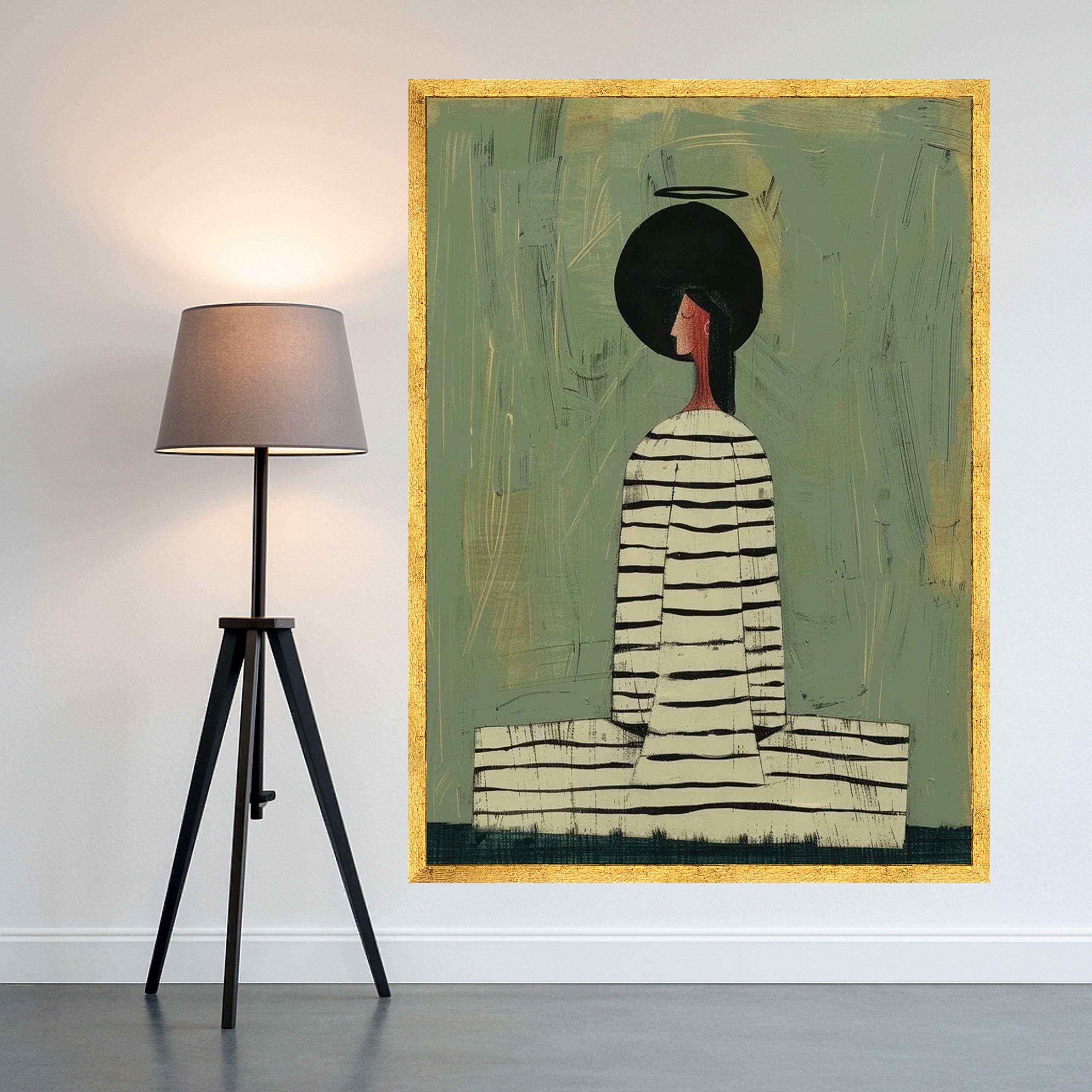 Modern Abstract Woman Art, Minimalist Canvas Print, Contemporary Wall Art, Striped Dress Canvas Ready To Hang,
