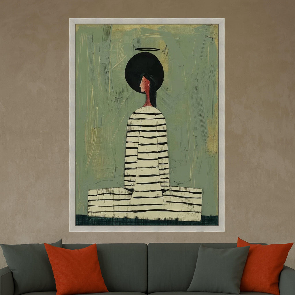 Modern Abstract Woman Art, Minimalist Canvas Print, Contemporary Wall Art, Striped Dress Canvas Ready To Hang,