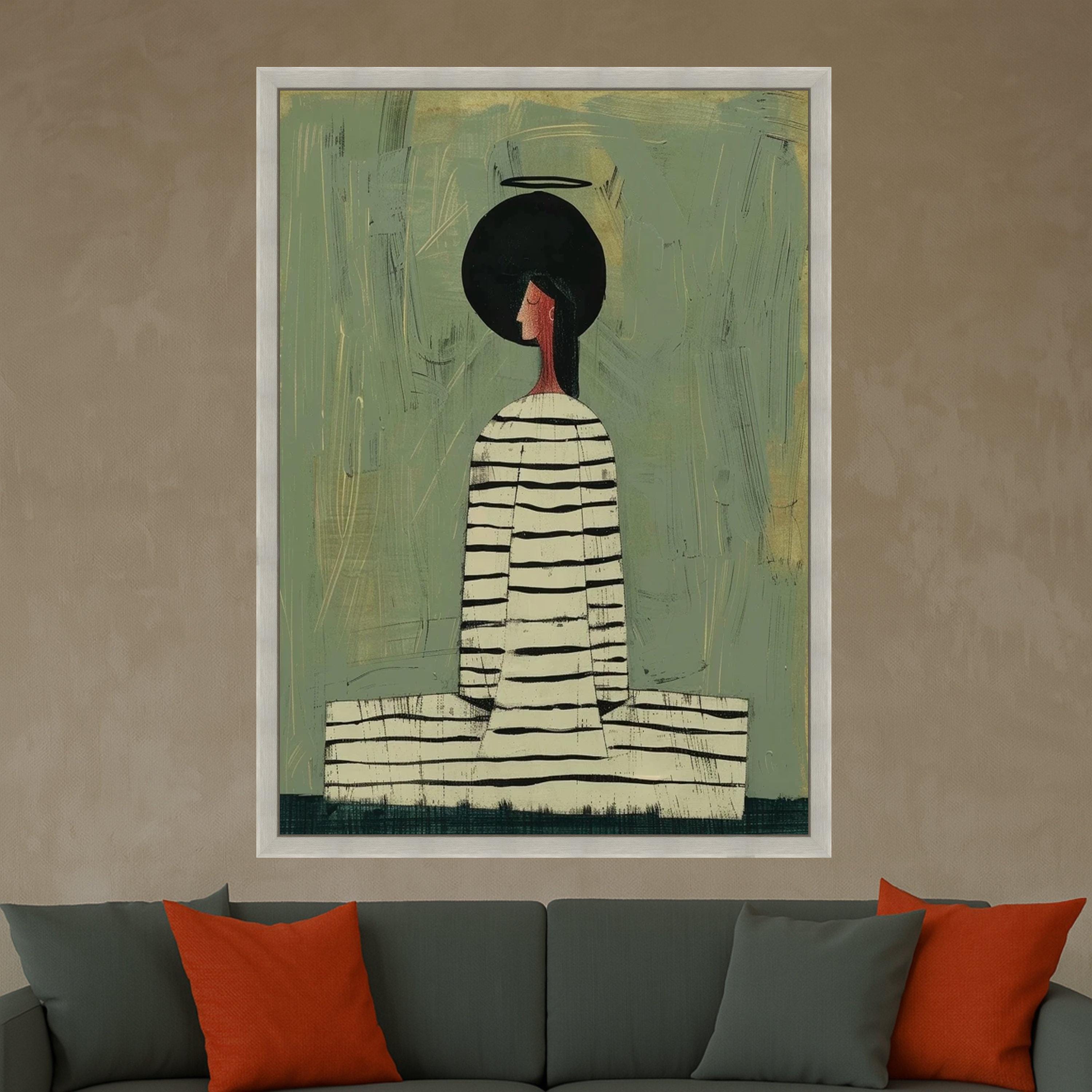 Modern Abstract Woman Art, Minimalist Canvas Print, Contemporary Wall Art, Striped Dress Canvas Ready To Hang,