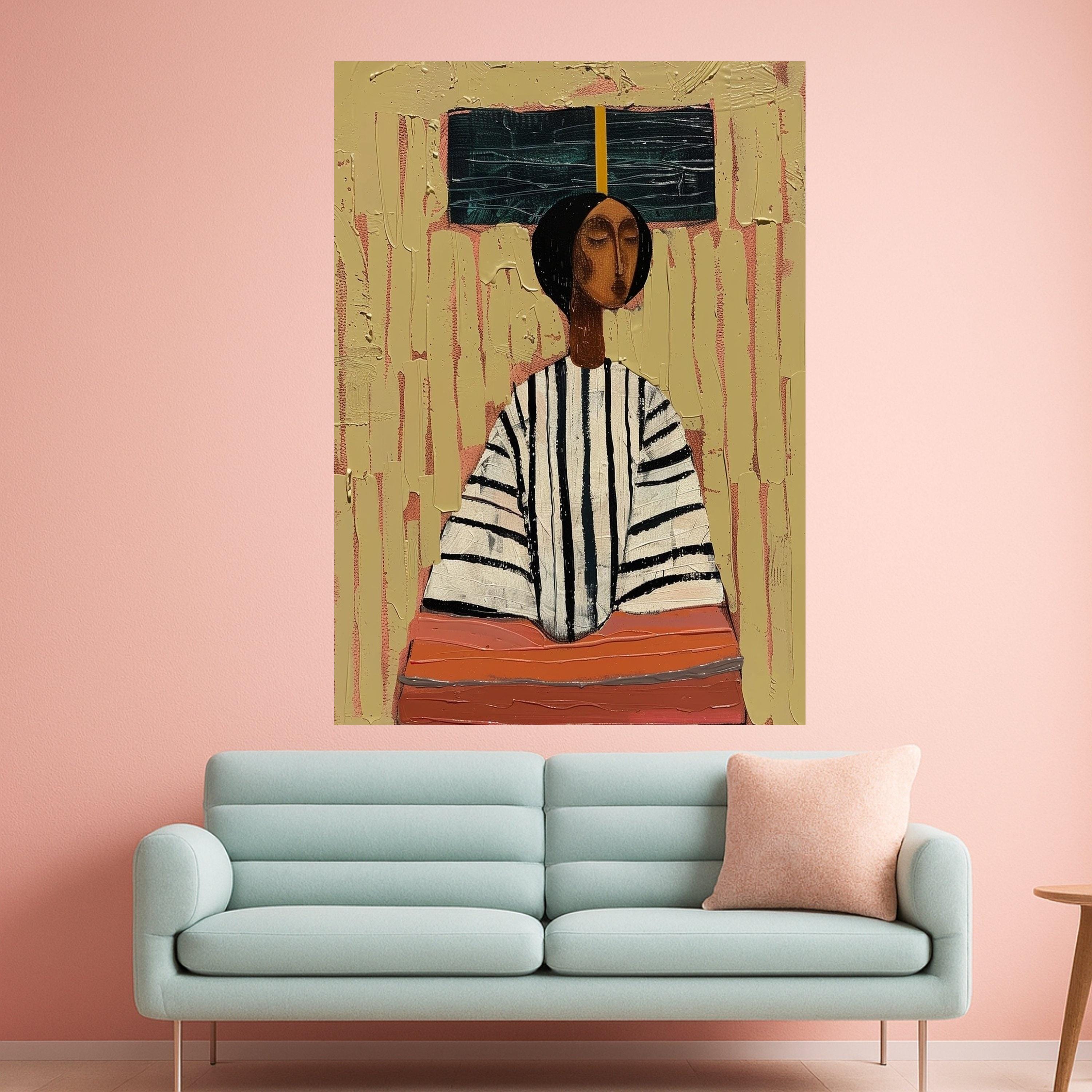 Abstract Woman Portrait, Canvas, Modern Figurative Art, Ethnic Wall Decor, Ready to Hang Print Ready To Hang,