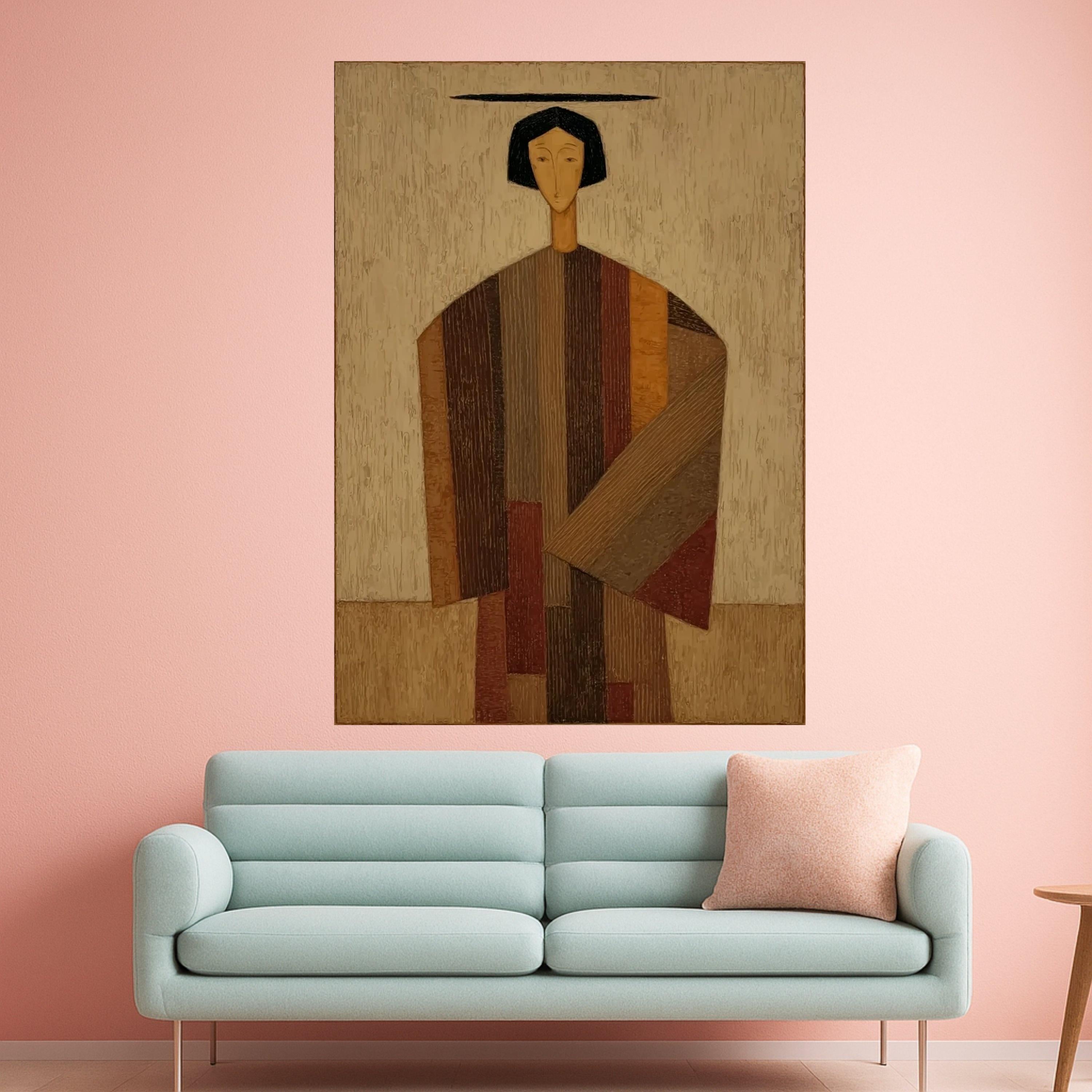 Abstract Modern Figure Canvas, Brown Tones Wall Art, Print, Geometric Home Decor, Contemporary Canvas Art Ready To Hang,