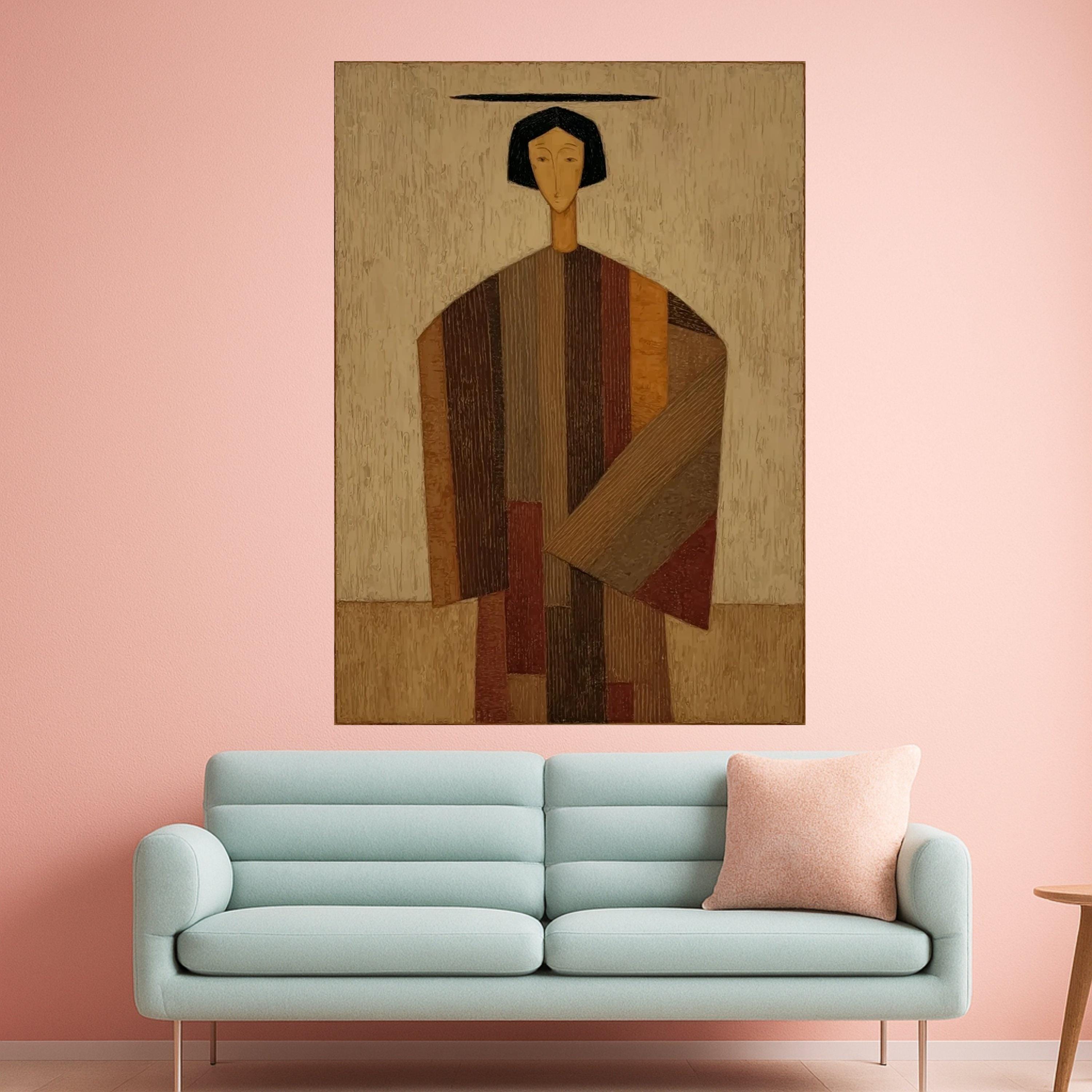 Abstract Modern Figure Canvas, Brown Tones Wall Art, Print, Geometric Home Decor, Contemporary Canvas Art Ready To Hang,