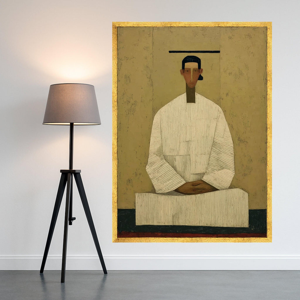 Minimalist Figure Canvas, Striped Outfit, Modern Wall Art, Abstract Figure Painting, Home Decor Canvas Ready To Hang,