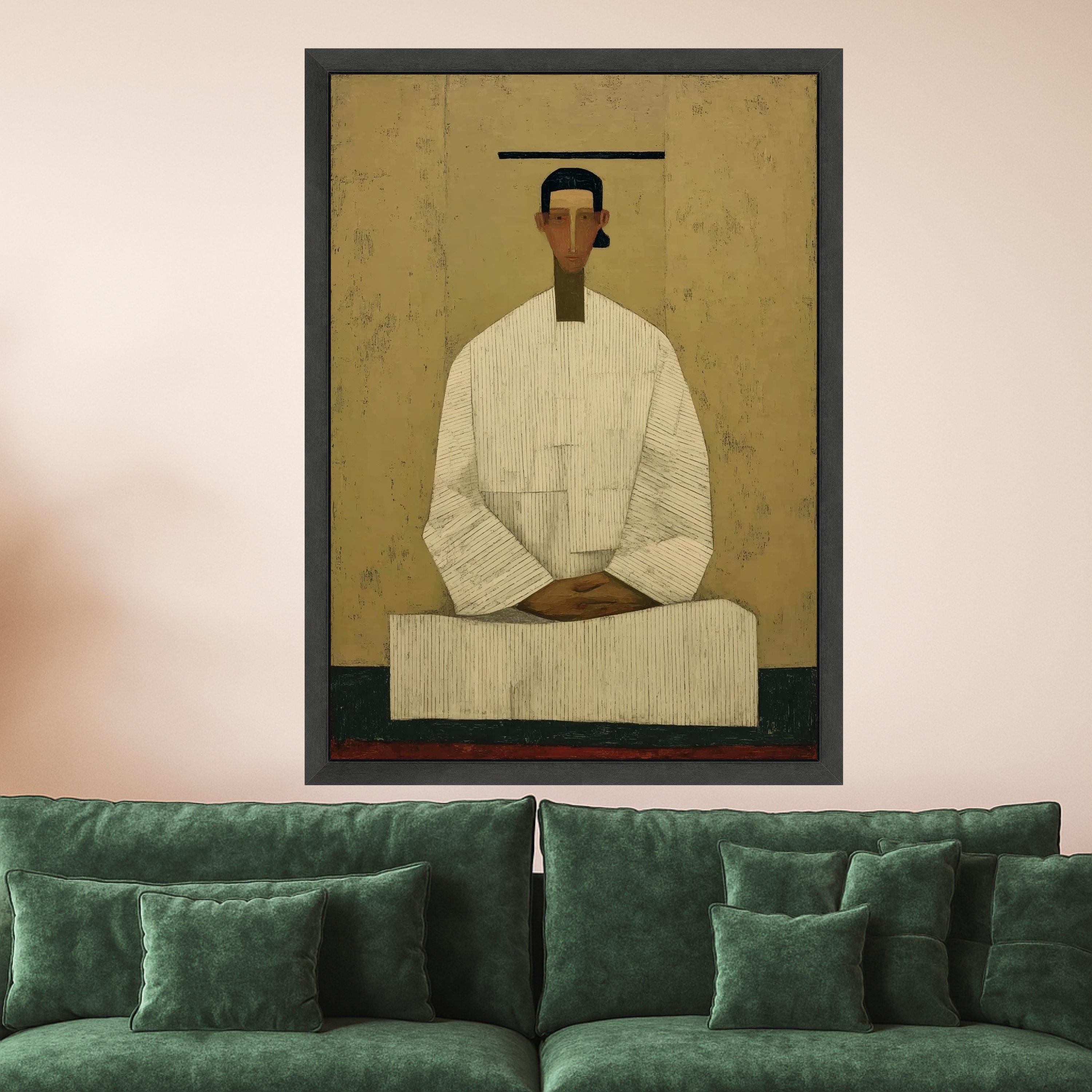 Minimalist Figure Canvas, Striped Outfit, Modern Wall Art, Abstract Figure Painting, Home Decor Canvas Ready To Hang,
